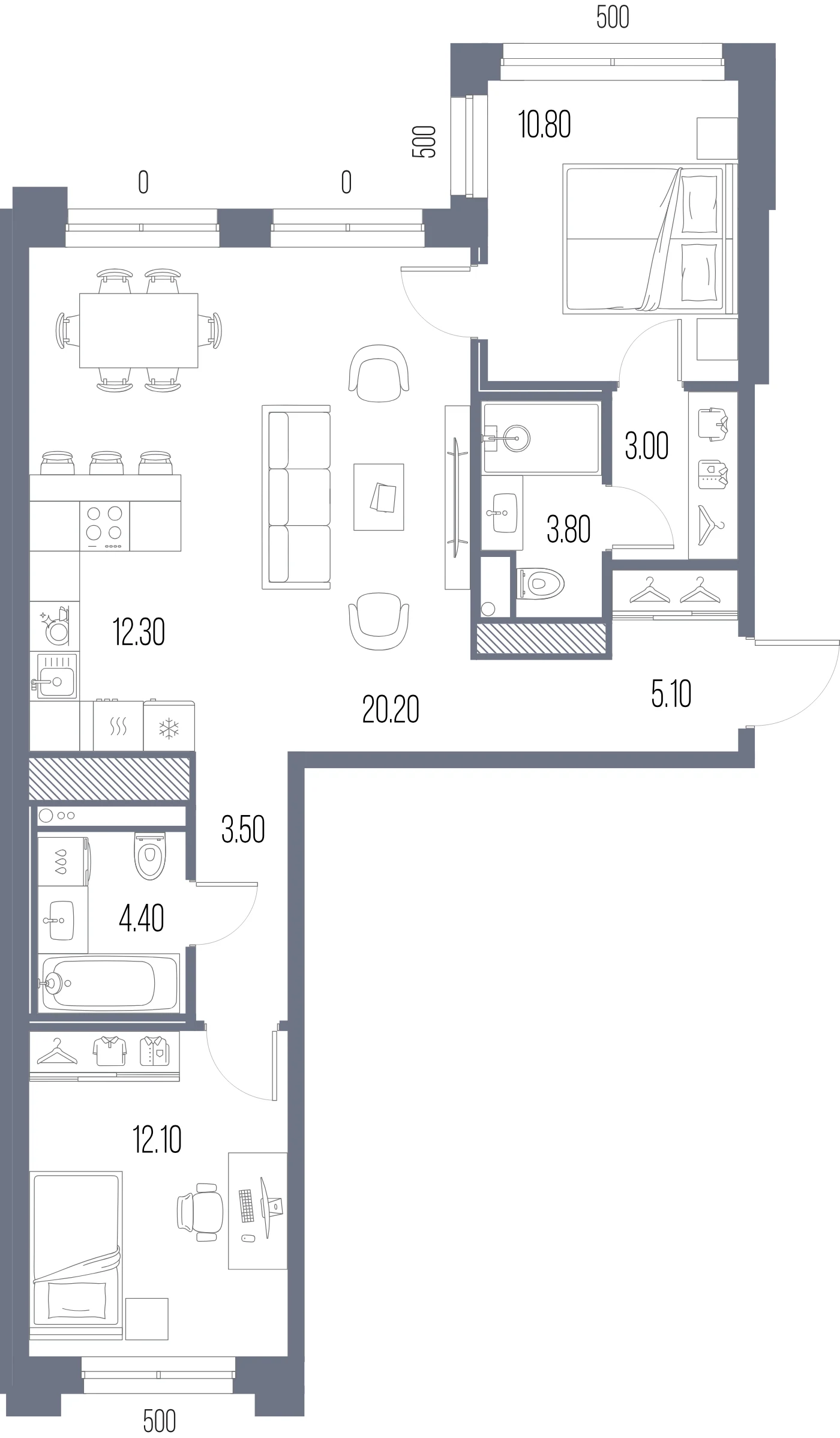 Планировка 2-комнатная 75,2 м² в ЖК «ЛЕГЕНДА на Охте» — «ЛЕГЕНДА на Охте»