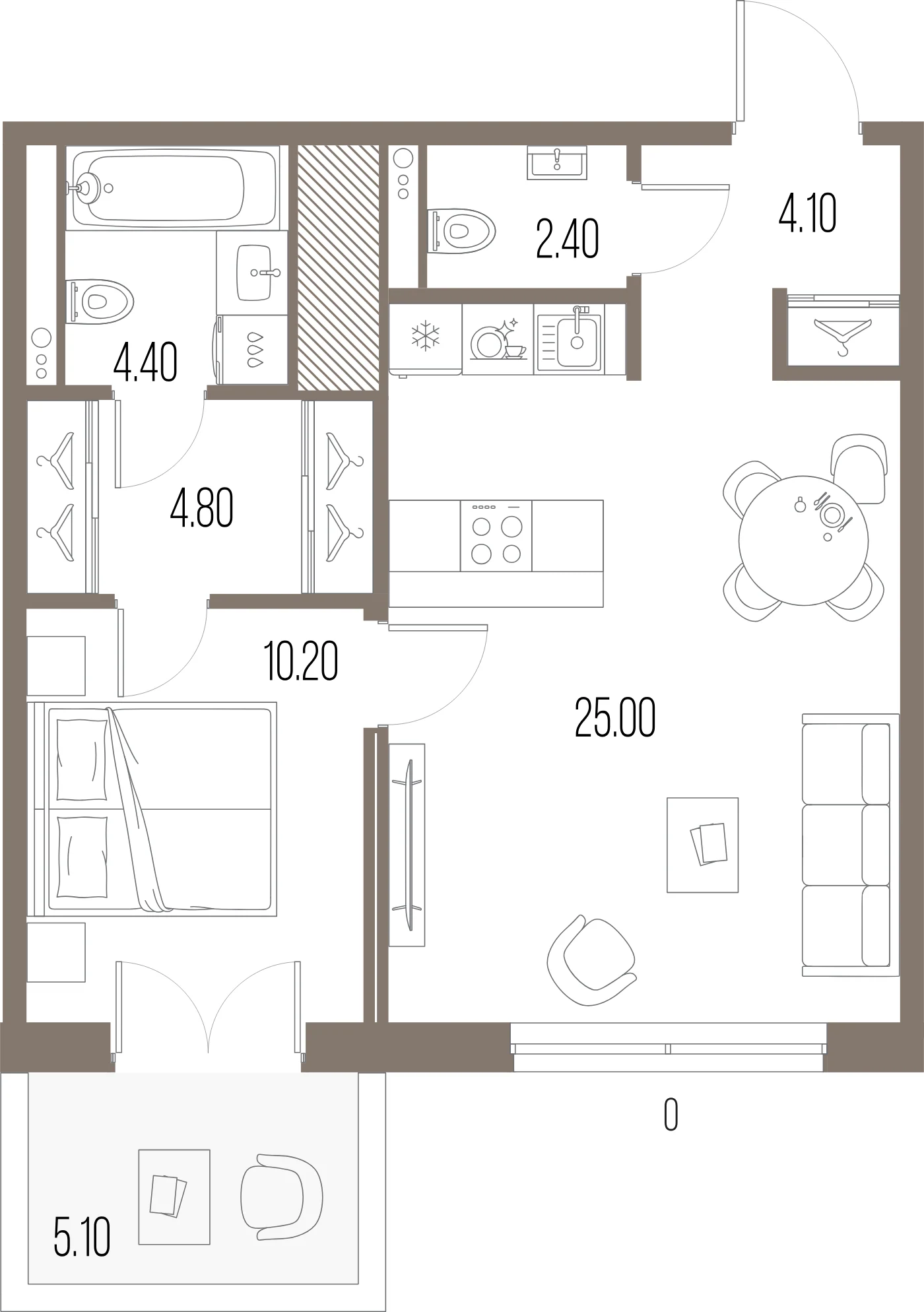 Планировка 1-комнатная 50,9 м² в ЖК «ЛЕГЕНДА на Охте» — «ЛЕГЕНДА на Охте»