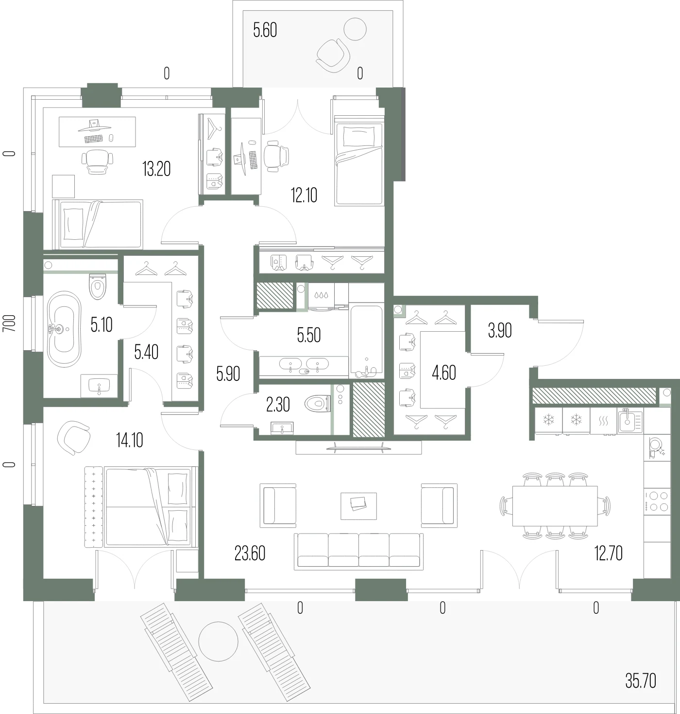 Планировка 3-комнатная 108,4 м² в ЖК «ЛЕГЕНДА на Охте» — «ЛЕГЕНДА на Охте»