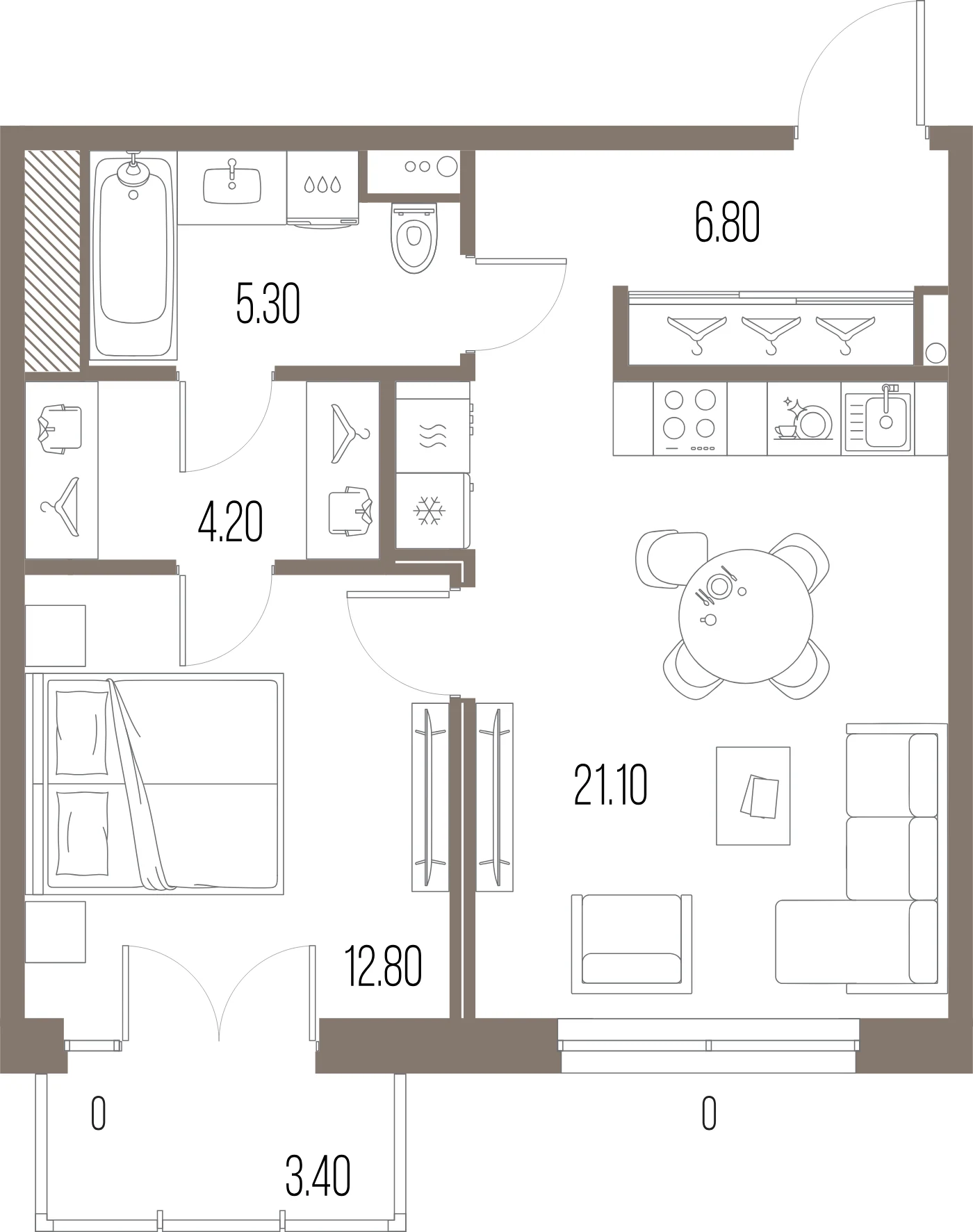 Планировка 1-комнатная 50,2 м² в ЖК «ЛЕГЕНДА на Охте» — «ЛЕГЕНДА на Охте»
