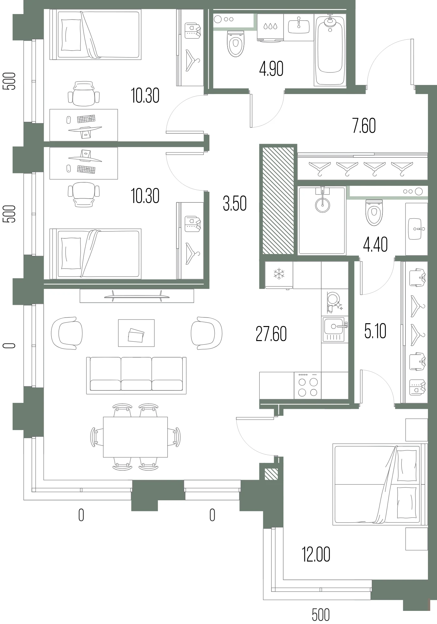 Планировка 3-комнатная 85,7 м² в ЖК «ЛЕГЕНДА на Охте» — «ЛЕГЕНДА на Охте»