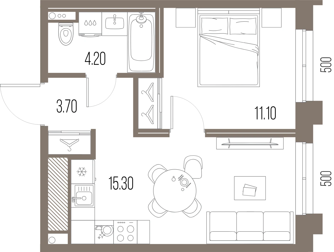 Планировка 1-комнатная 34,3 м² в ЖК «ЛЕГЕНДА на Охте» — «ЛЕГЕНДА на Охте»