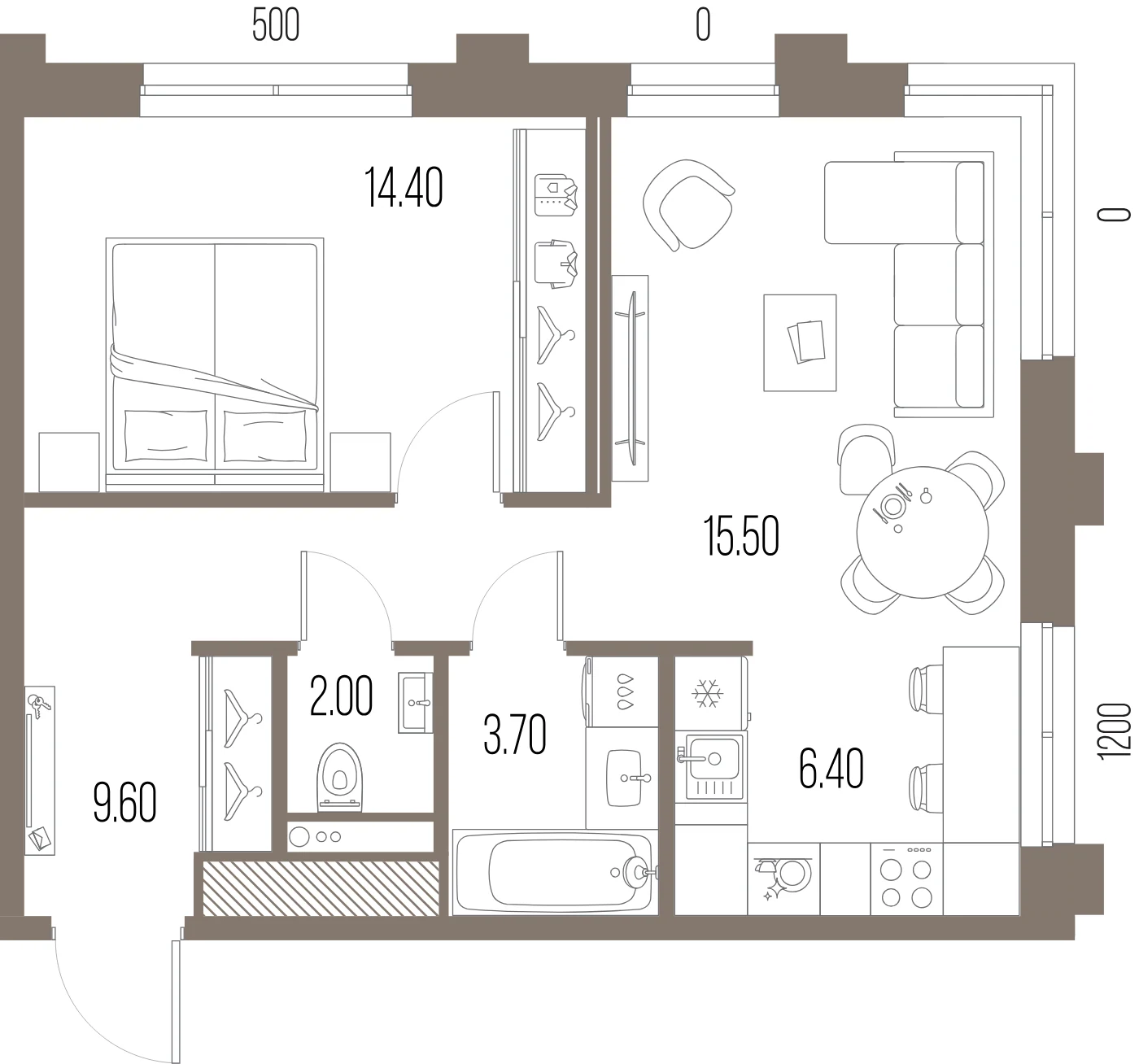 Планировка 1-комнатная 51,6 м² в ЖК «ЛЕГЕНДА на Охте» — «ЛЕГЕНДА на Охте»