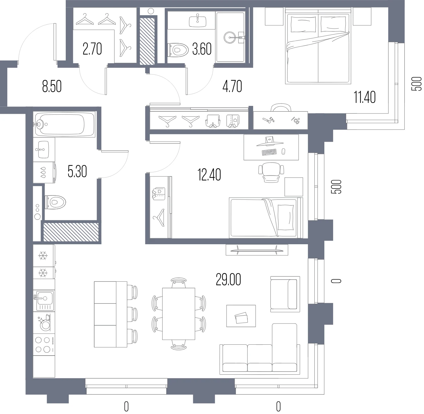 Планировка 2-комнатная 77,6 м² в ЖК «ЛЕГЕНДА на Охте» — «ЛЕГЕНДА на Охте»