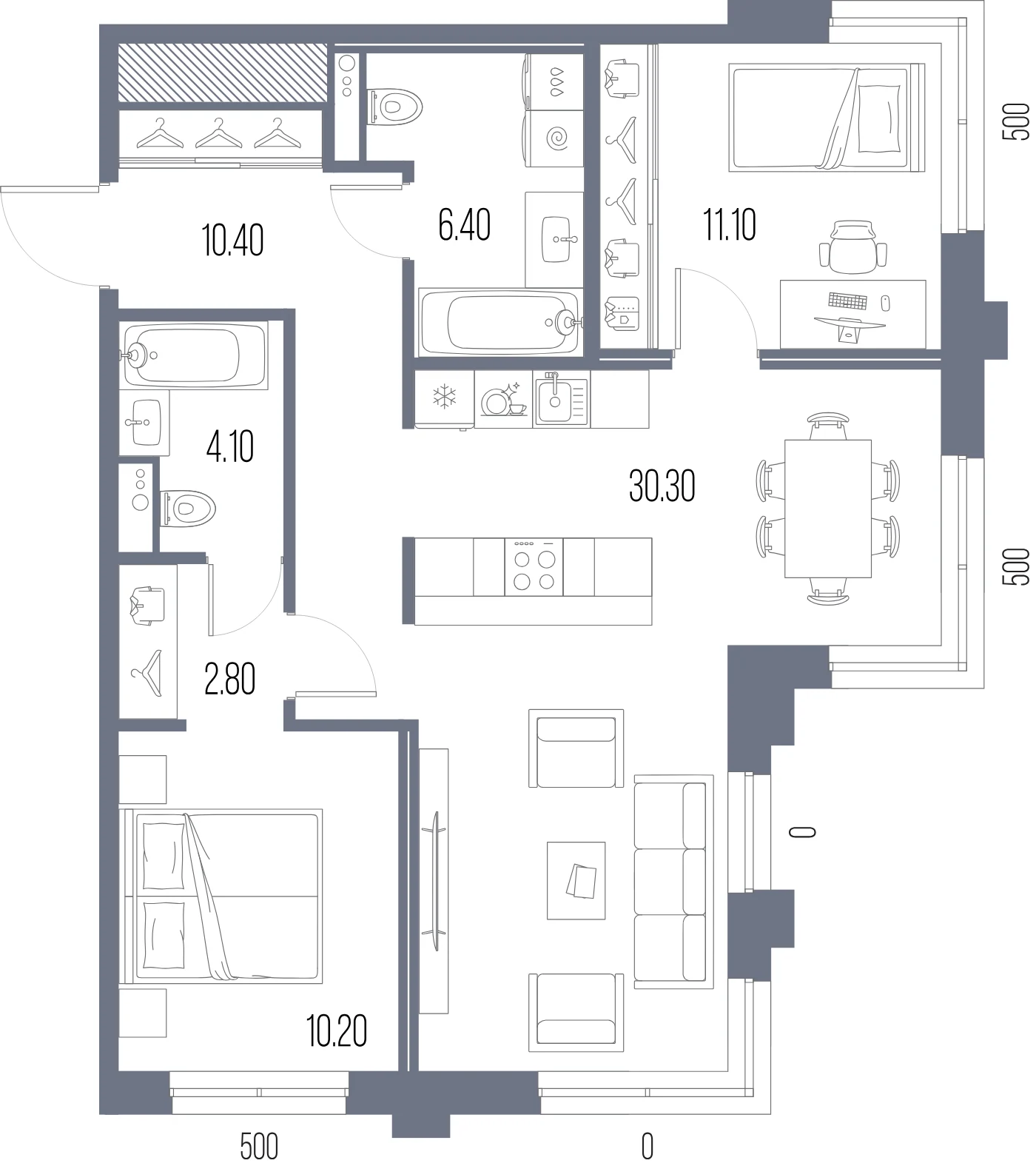 Планировка 2-комнатная 75,3 м² в ЖК «ЛЕГЕНДА на Охте» — «ЛЕГЕНДА на Охте»