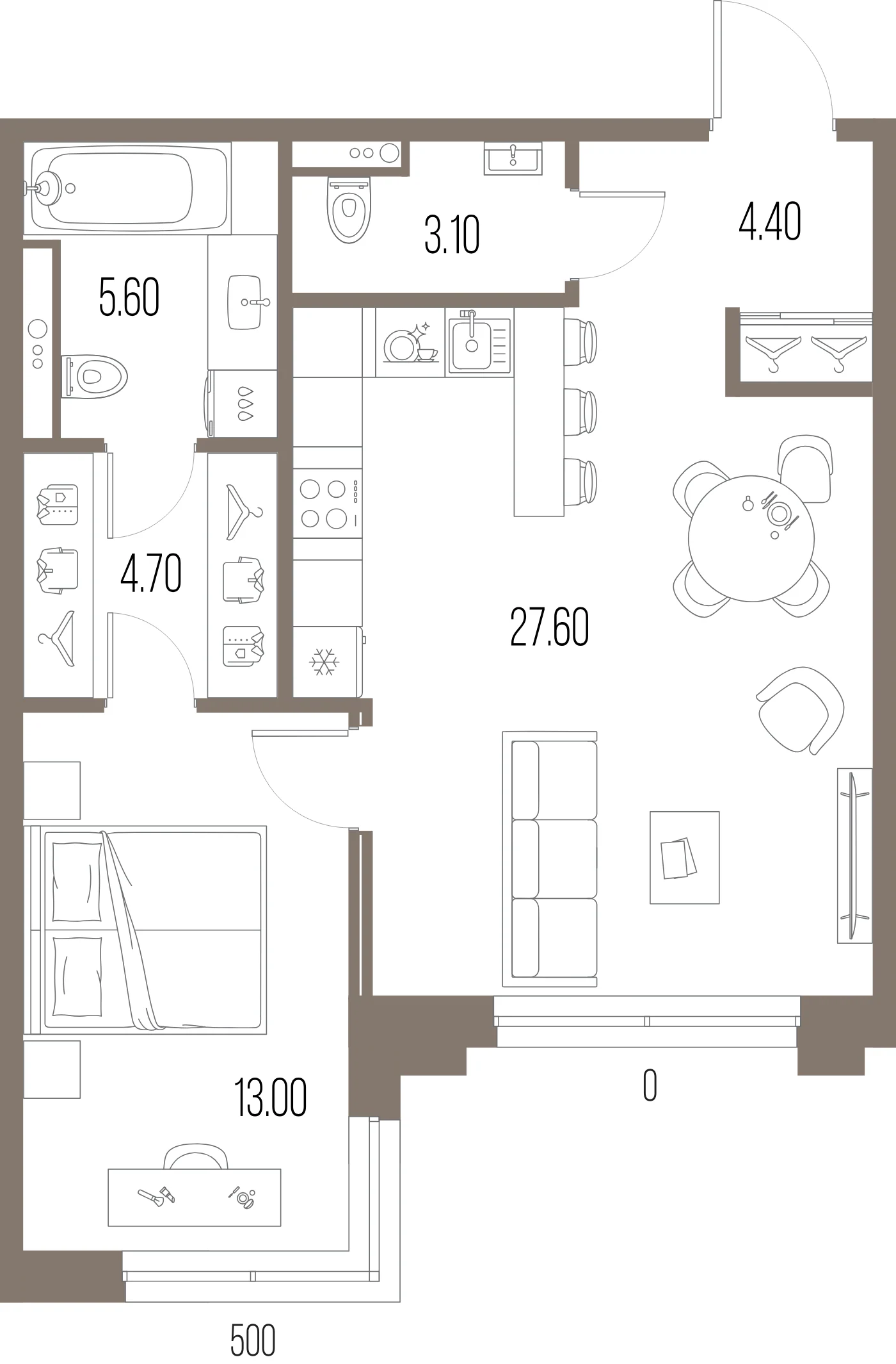 Планировка 1-комнатная 58,4 м² в ЖК «ЛЕГЕНДА на Охте» — «ЛЕГЕНДА на Охте»