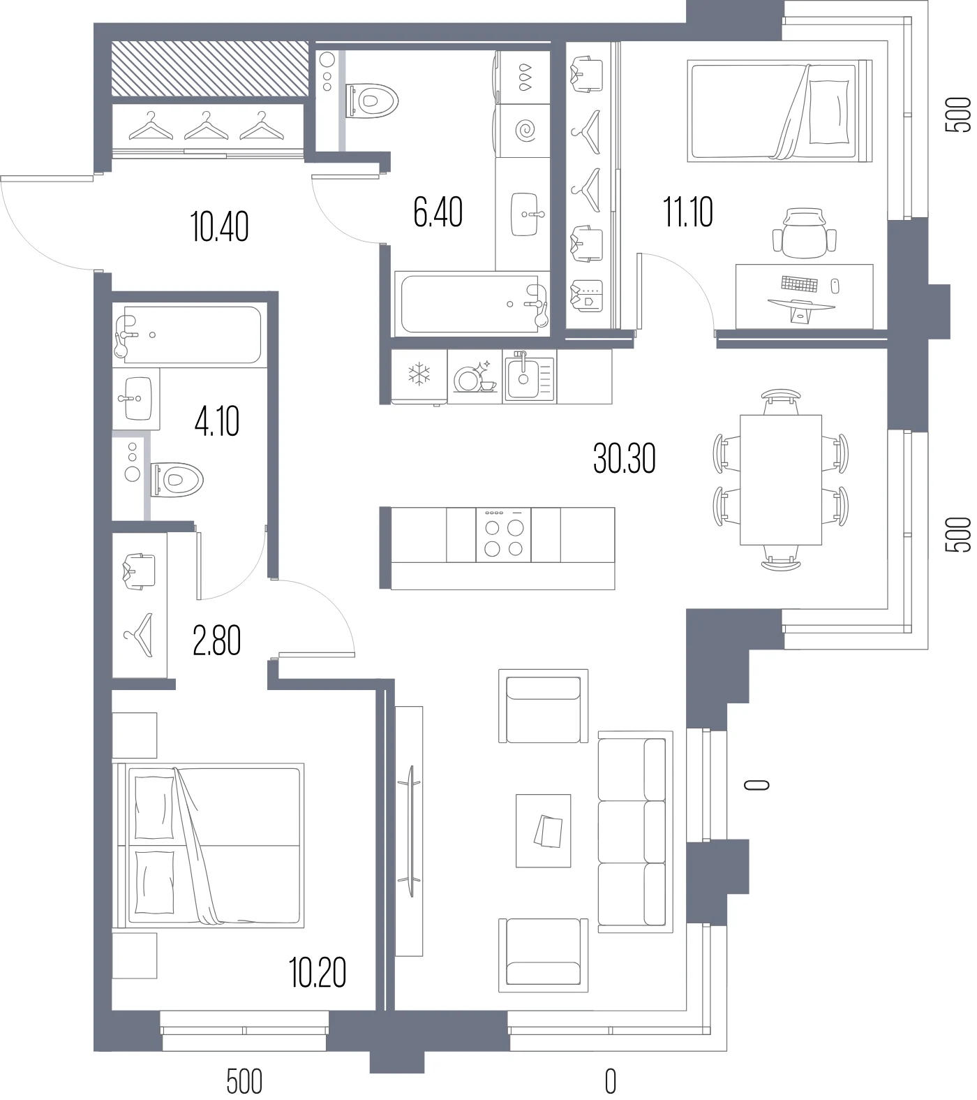 Планировка 2-комнатная 75,3 м² в ЖК «ЛЕГЕНДА на Охте» — «ЛЕГЕНДА на Охте»