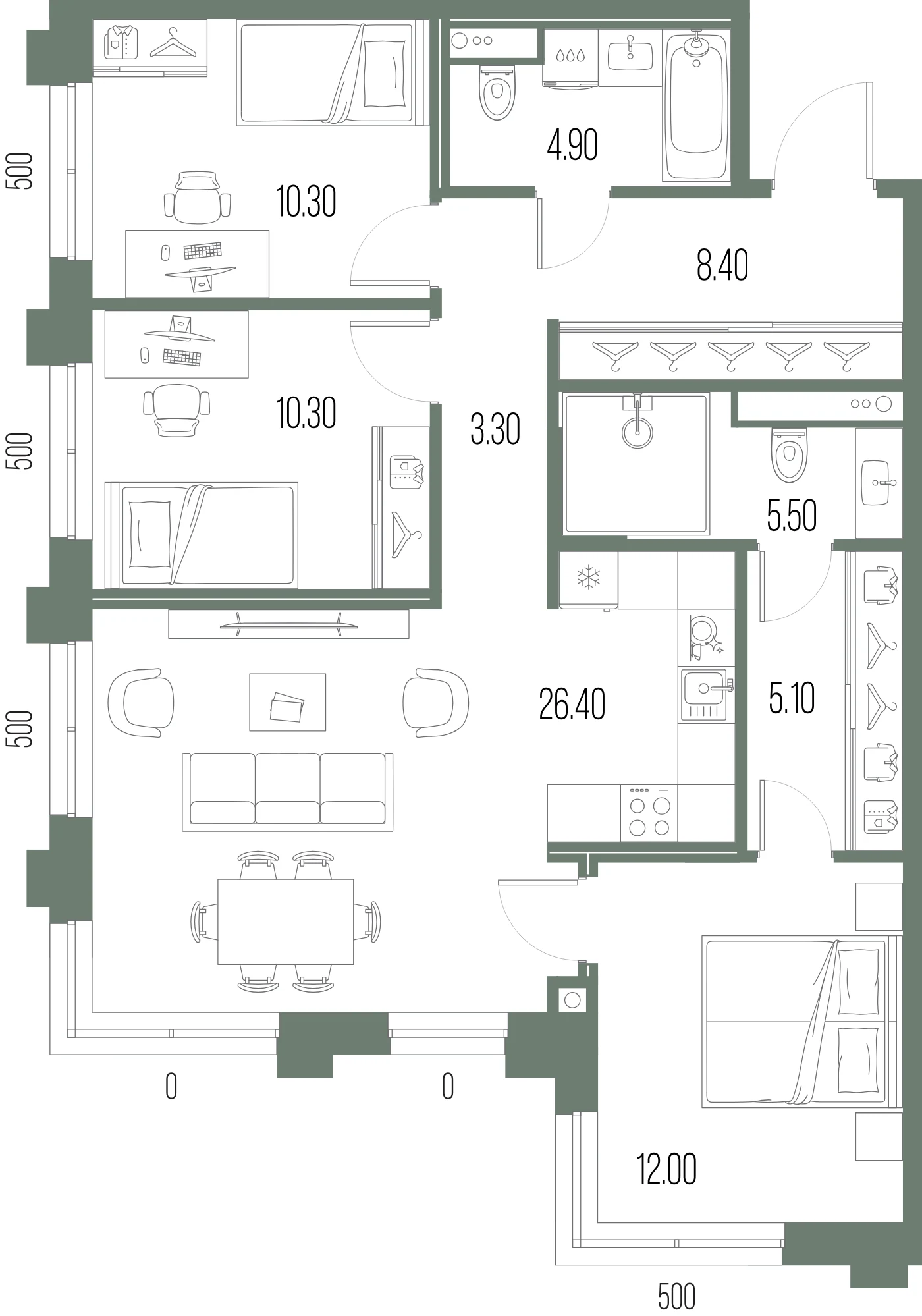 Планировка 3-комнатная 86,2 м² в ЖК «ЛЕГЕНДА на Охте» — «ЛЕГЕНДА на Охте»
