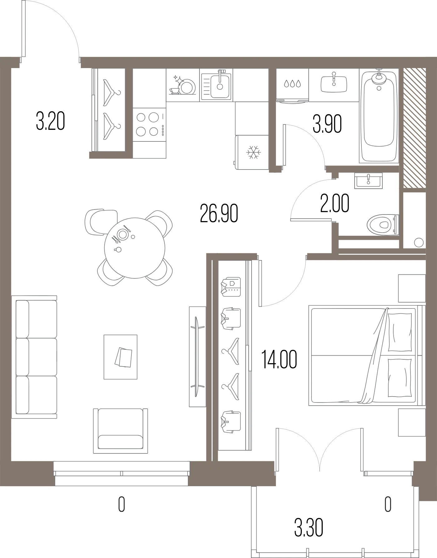 Планировка 1-комнатная 50 м² в ЖК «ЛЕГЕНДА на Охте» — «ЛЕГЕНДА на Охте»