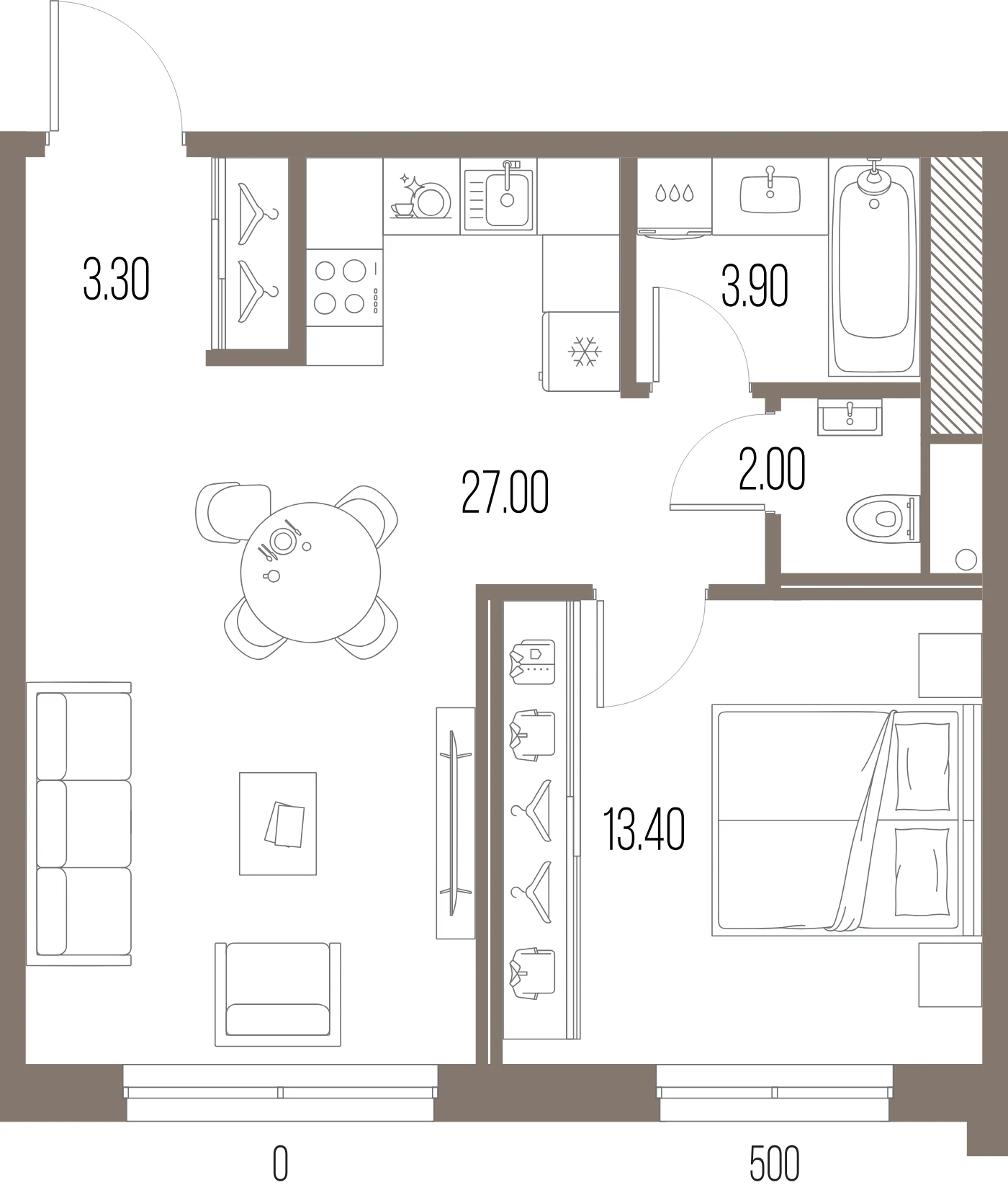 Планировка 1-комнатная 49,6 м² в ЖК «ЛЕГЕНДА на Охте» — «ЛЕГЕНДА на Охте»