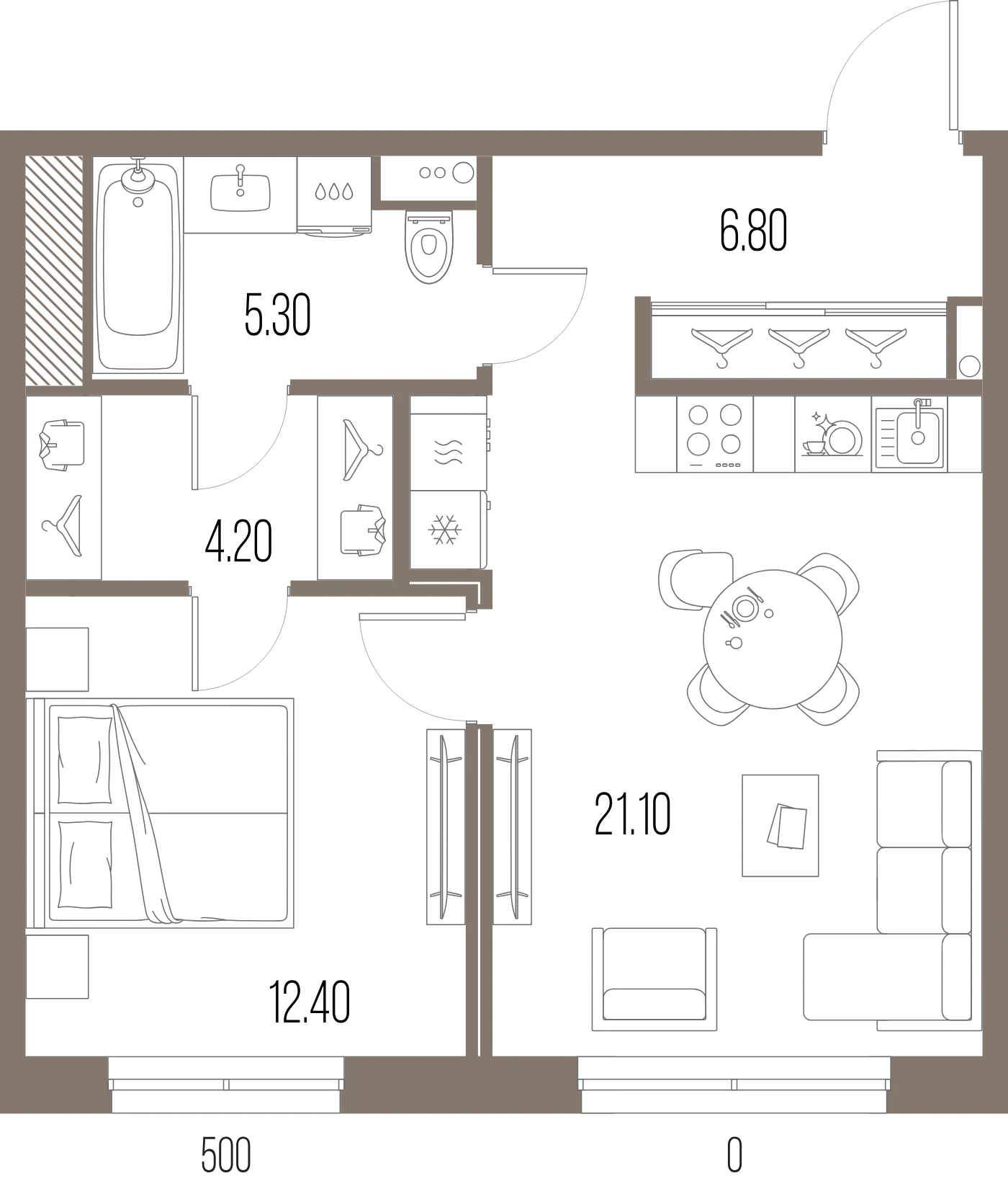 Планировка 1-комнатная 49,8 м² в ЖК «ЛЕГЕНДА на Охте» — «ЛЕГЕНДА на Охте»