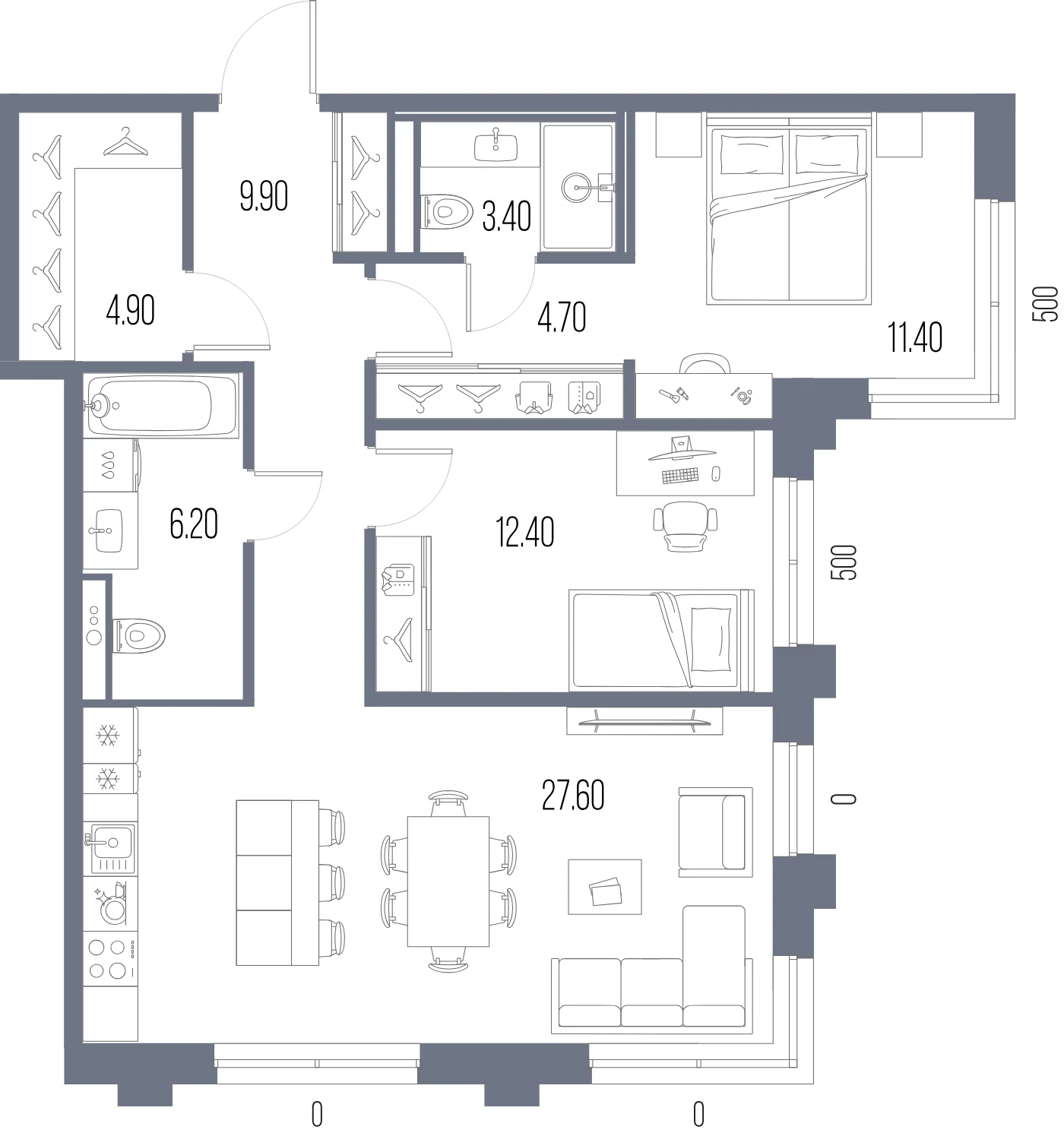 Планировка 2-комнатная 80,5 м² в ЖК «ЛЕГЕНДА на Охте» — «ЛЕГЕНДА на Охте»