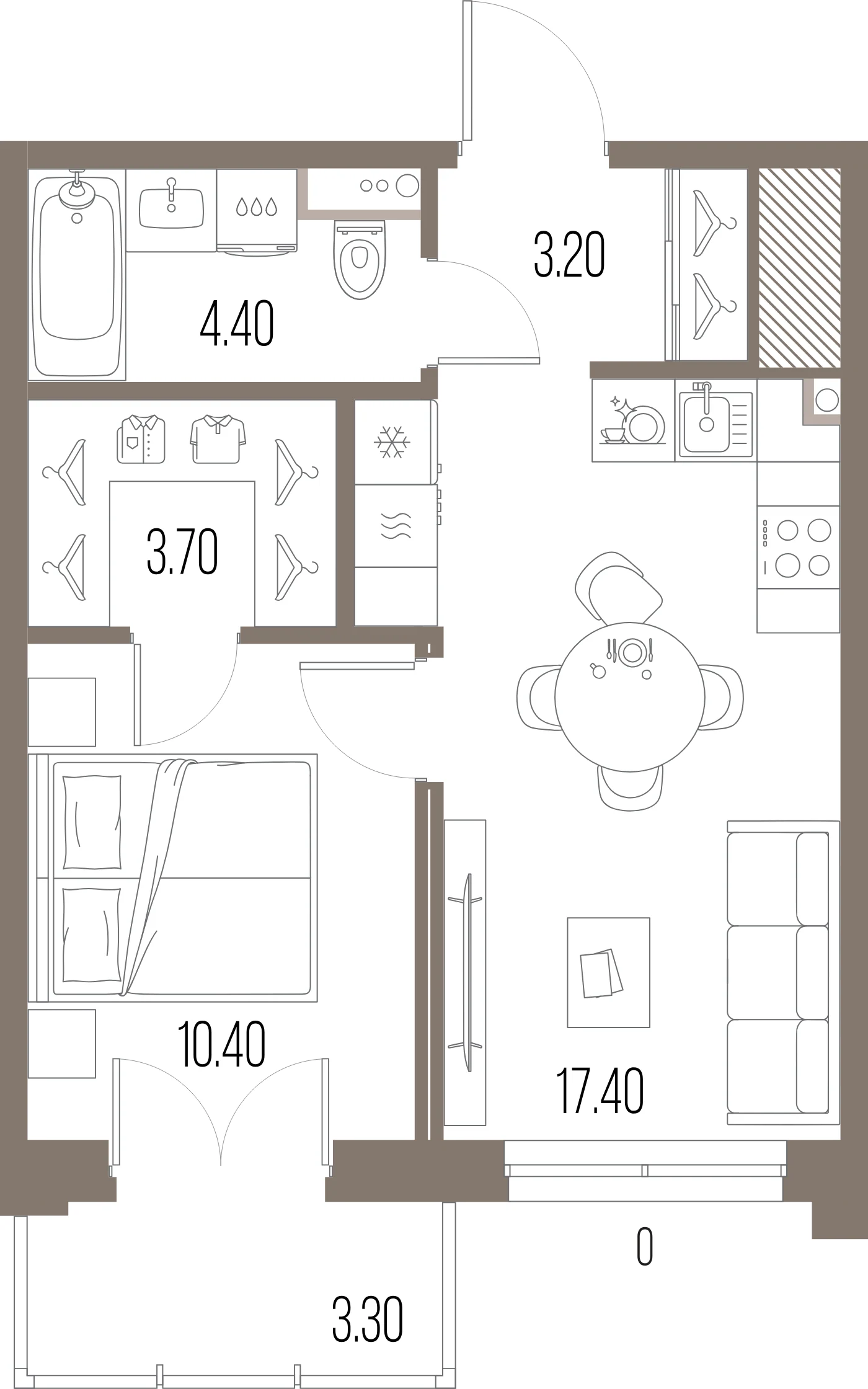 Планировка 1-комнатная 39,1 м² в ЖК «ЛЕГЕНДА на Охте» — «ЛЕГЕНДА на Охте»