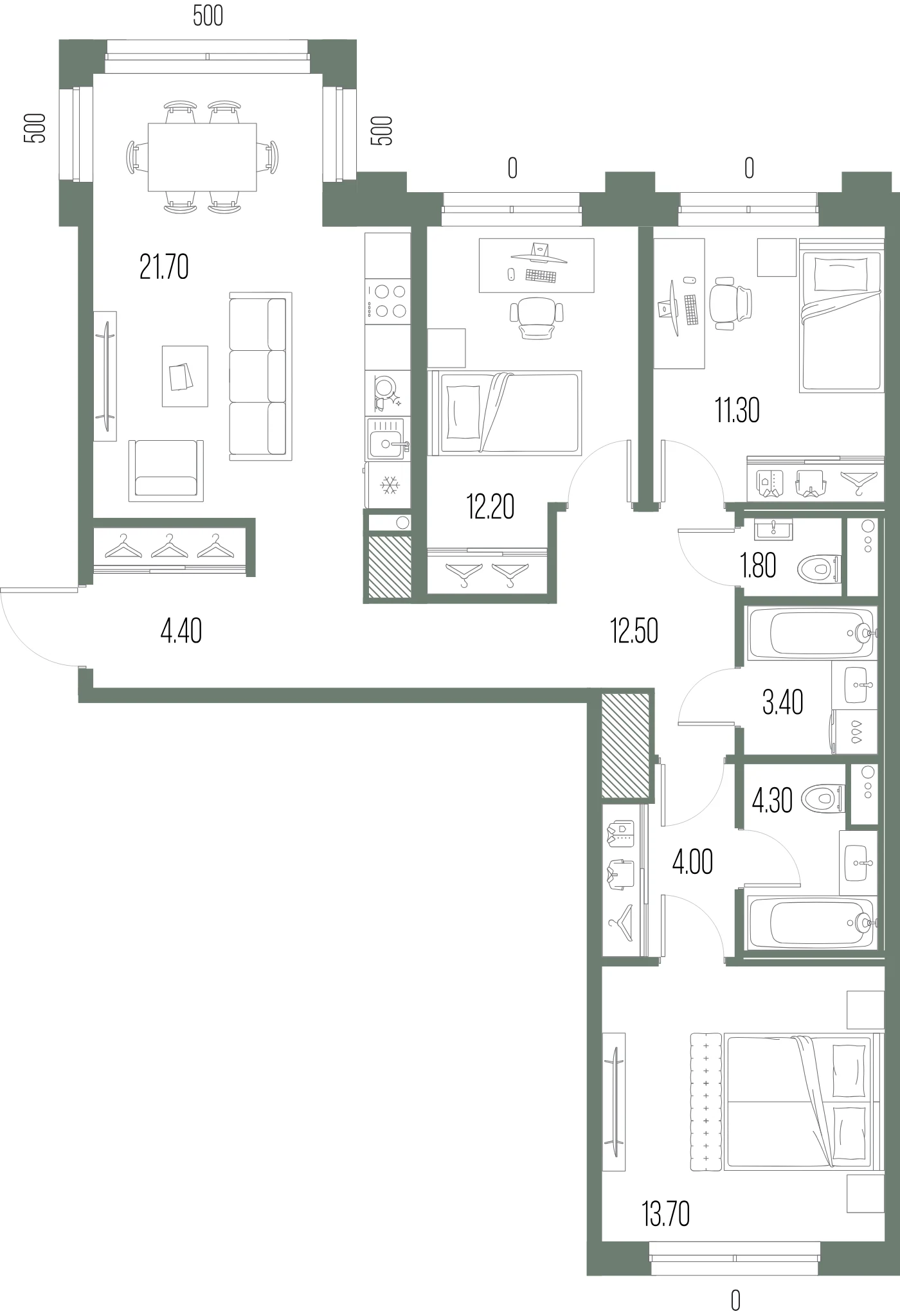 Планировка 3-комнатная 89,3 м² в ЖК «ЛЕГЕНДА на Охте» — «ЛЕГЕНДА на Охте»