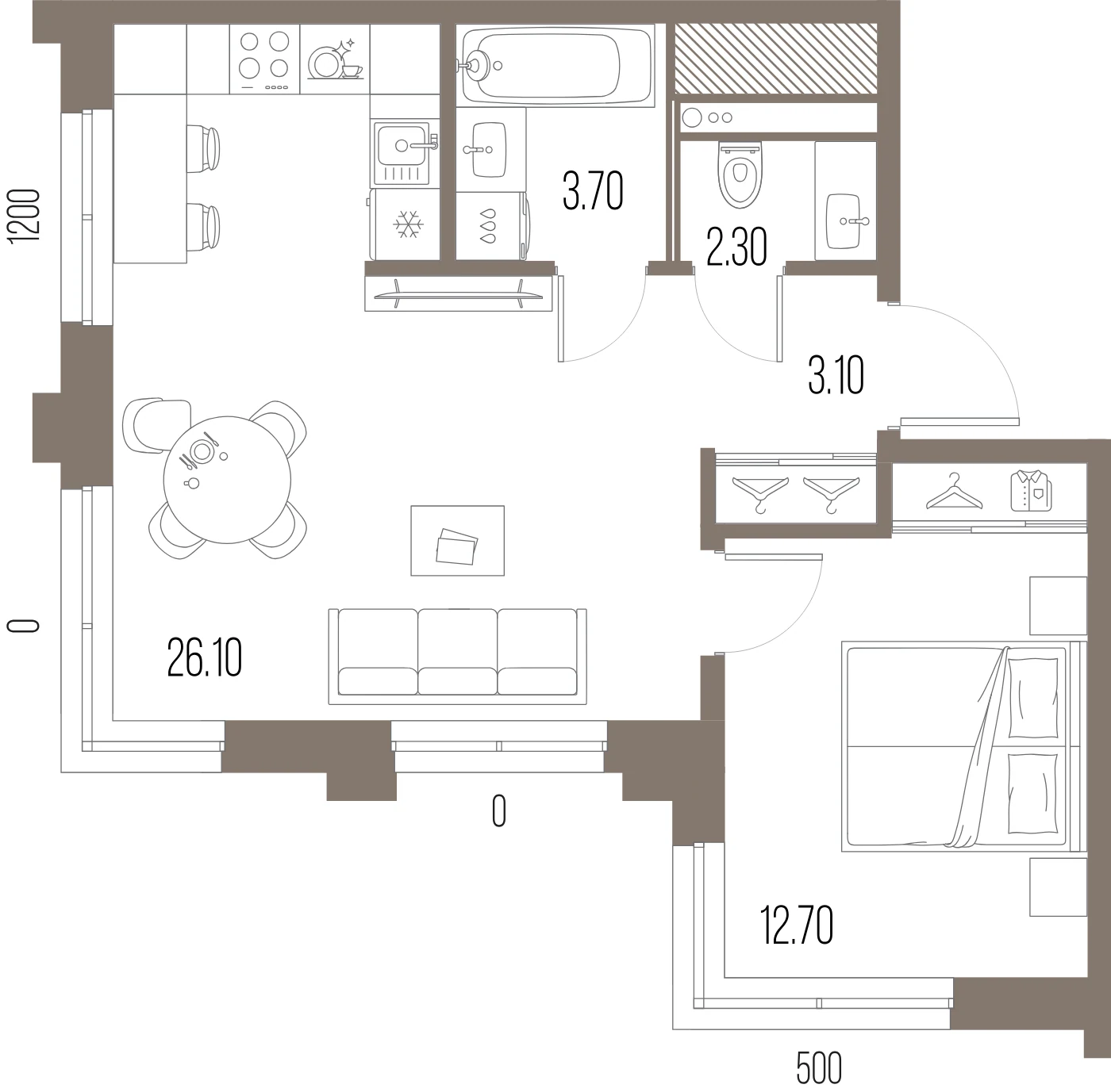 Планировка 1-комнатная 47,8 м² в ЖК «ЛЕГЕНДА на Охте» — «ЛЕГЕНДА на Охте»