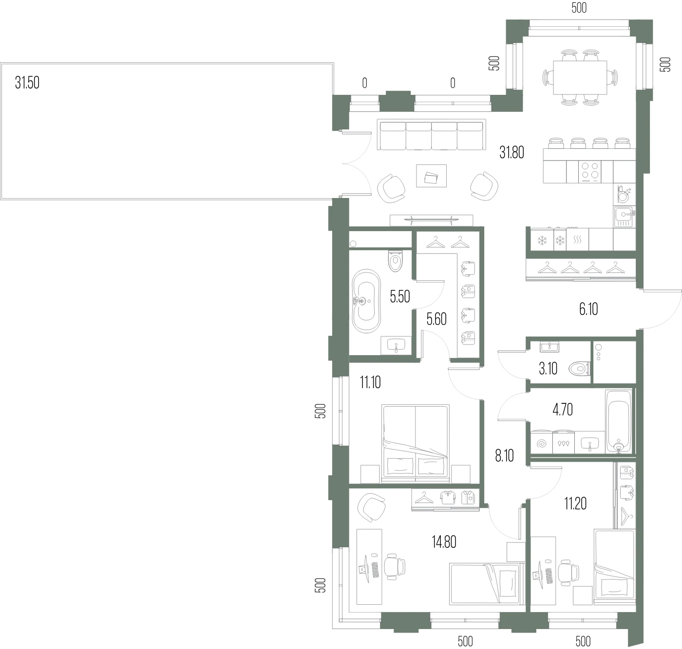 Планировка 3-комнатная 102 м² в ЖК «ЛЕГЕНДА на Охте» — «ЛЕГЕНДА на Охте»