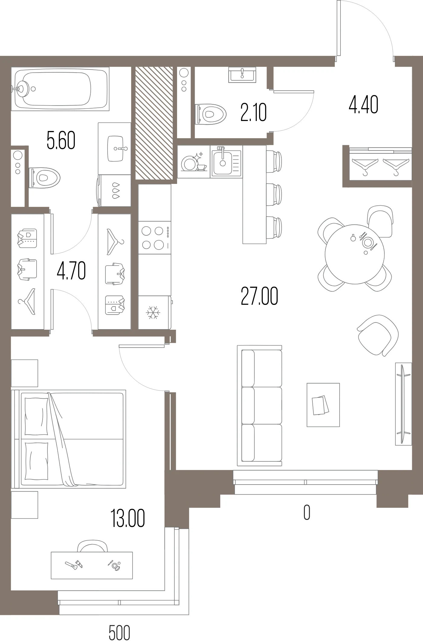 Планировка 1-комнатная 56,8 м² в ЖК «ЛЕГЕНДА на Охте» — «ЛЕГЕНДА на Охте»