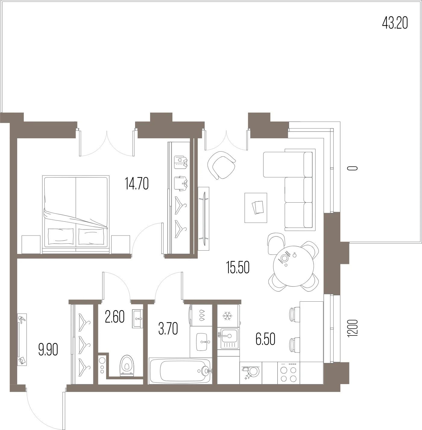 Планировка 1-комнатная 52,6 м² в ЖК «ЛЕГЕНДА на Охте» — «ЛЕГЕНДА на Охте»