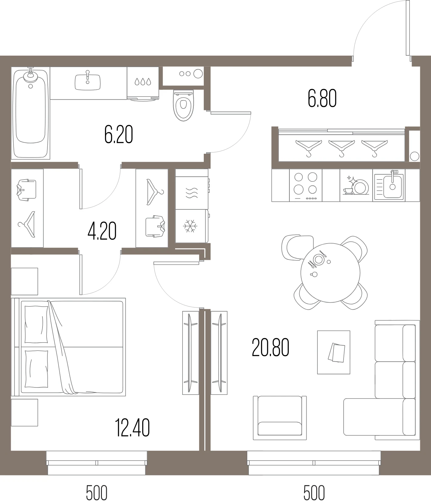 Планировка 1-комнатная 50,4 м² в ЖК «ЛЕГЕНДА на Охте» — «ЛЕГЕНДА на Охте»