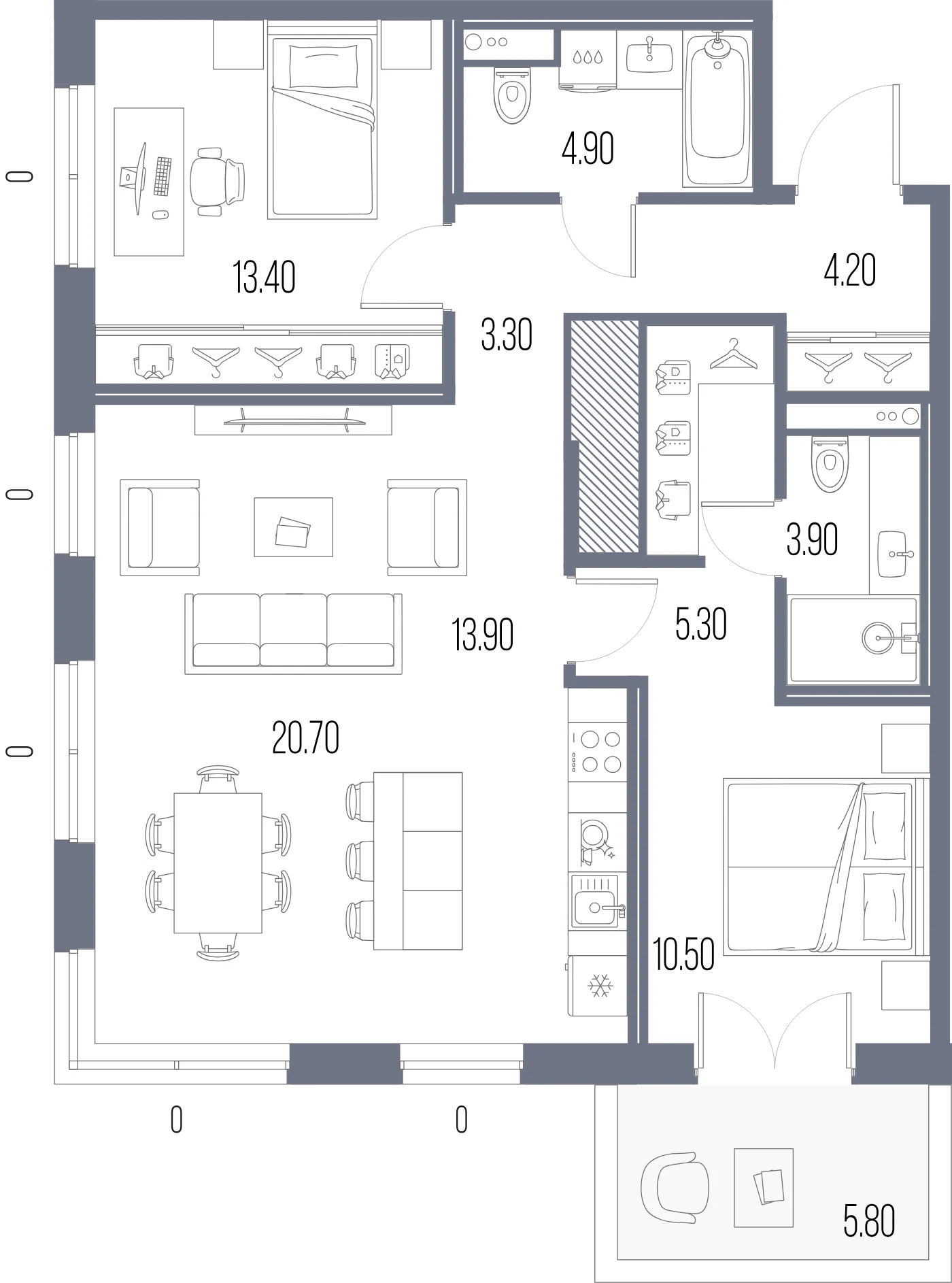 Планировка 2-комнатная 80,1 м² в ЖК «ЛЕГЕНДА на Охте» — «ЛЕГЕНДА на Охте»