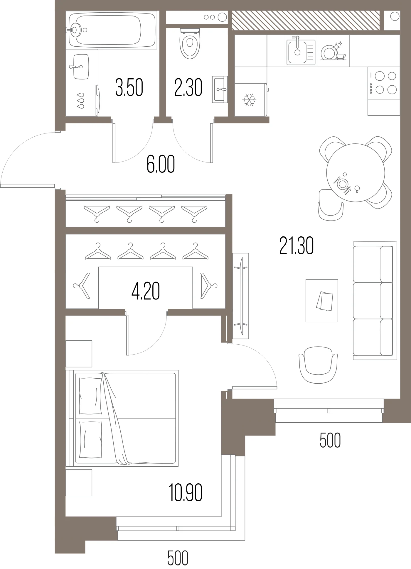Планировка 1-комнатная 48,2 м² в ЖК «ЛЕГЕНДА на Охте» — «ЛЕГЕНДА на Охте»