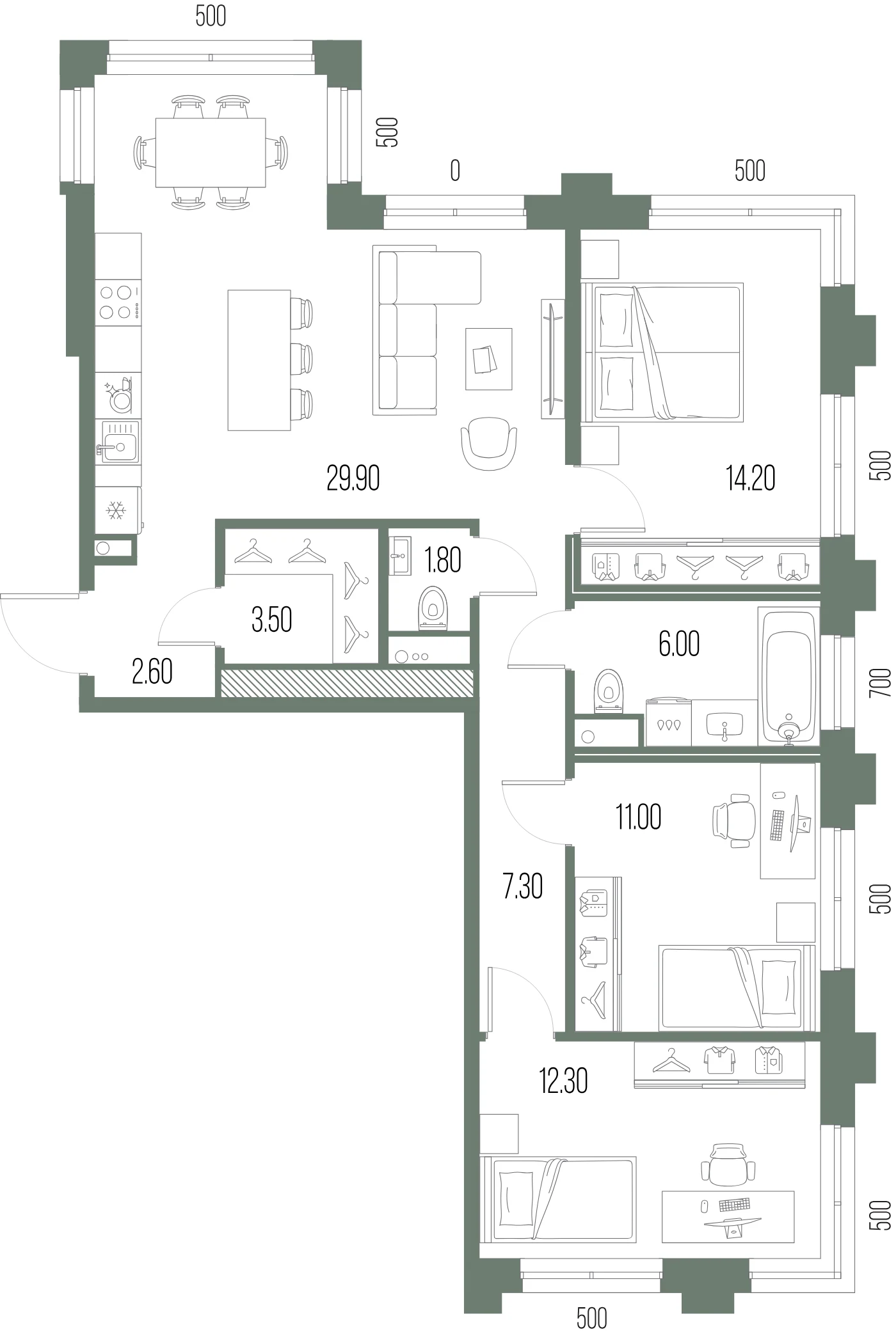Планировка 3-комнатная 88,6 м² в ЖК «ЛЕГЕНДА на Охте» — «ЛЕГЕНДА на Охте»