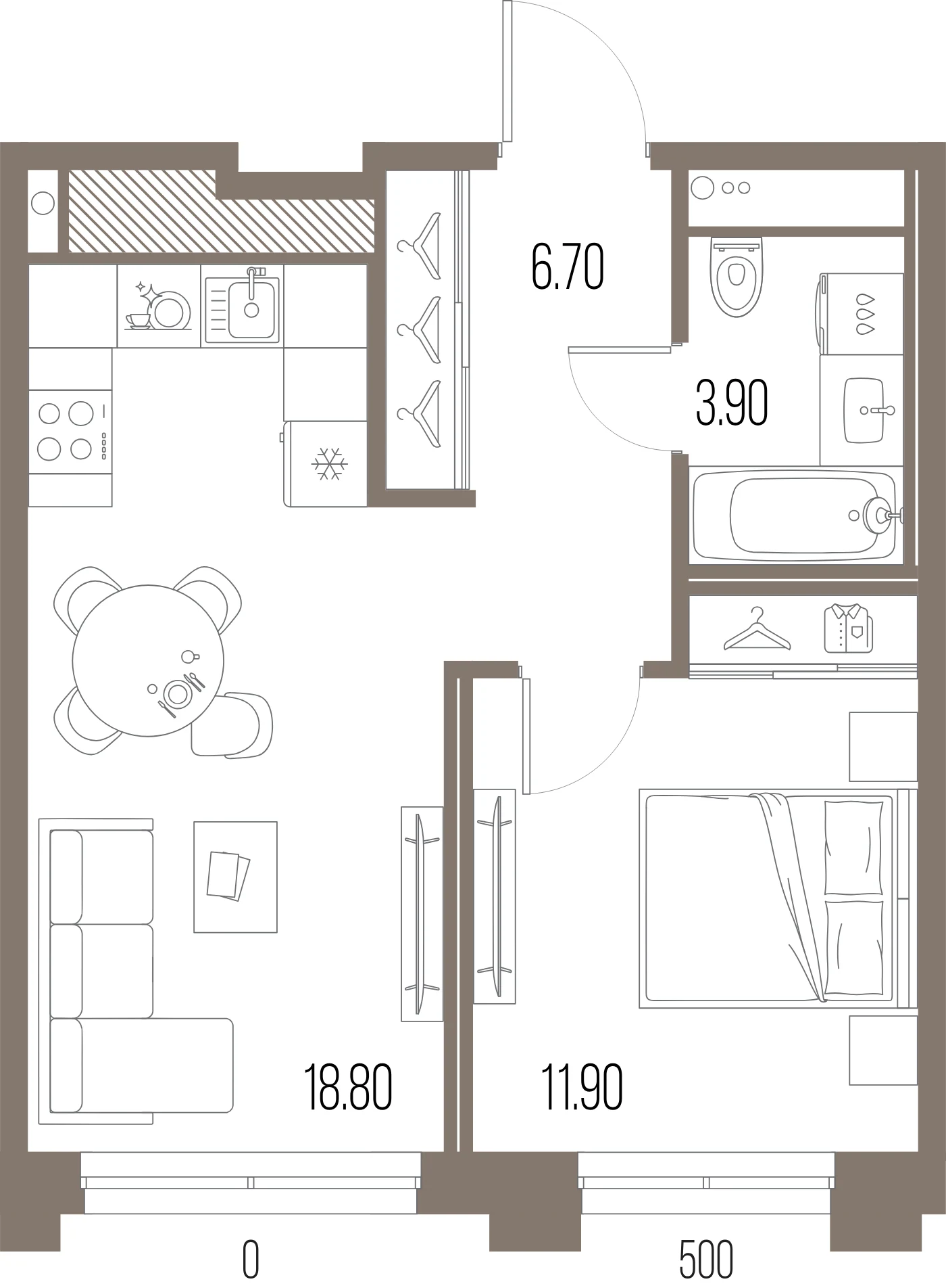 Планировка 1-комнатная 41,3 м² в ЖК «ЛЕГЕНДА на Охте» — «ЛЕГЕНДА на Охте»
