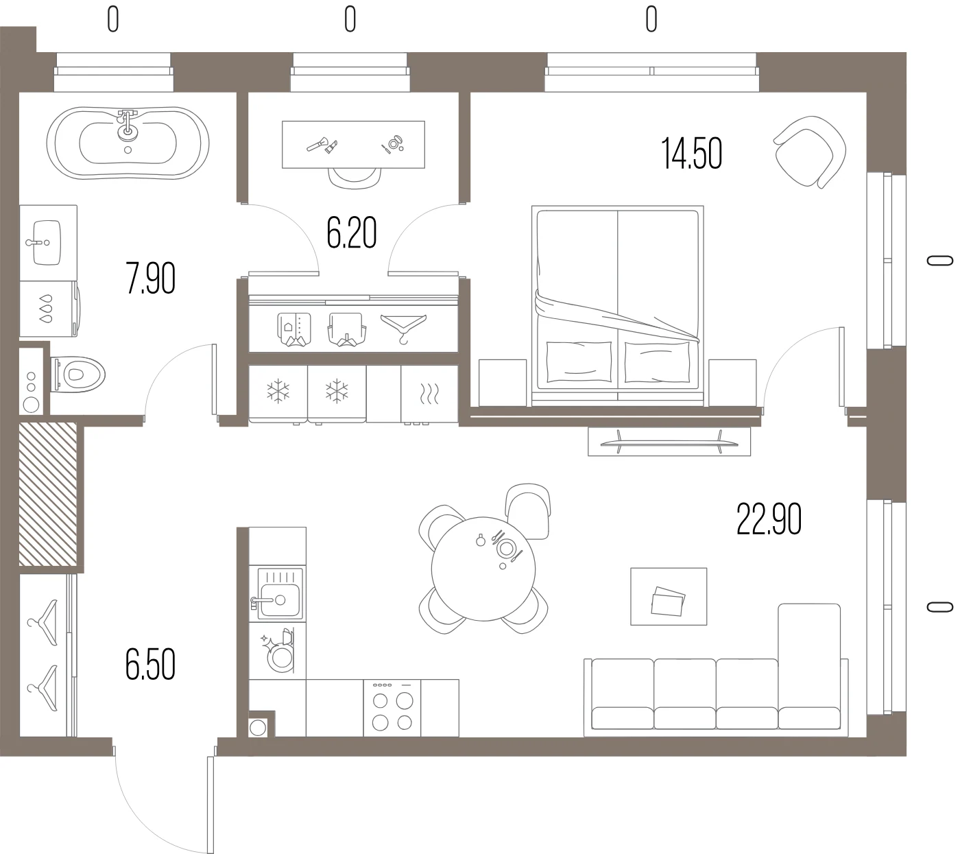 Планировка 1-комнатная 58 м² в ЖК «ЛЕГЕНДА на Охте» — «ЛЕГЕНДА на Охте»