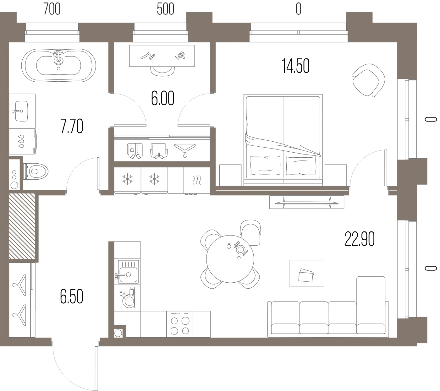 Планировка 1-комнатная 57,6 м² в ЖК «ЛЕГЕНДА на Охте» — «ЛЕГЕНДА на Охте»