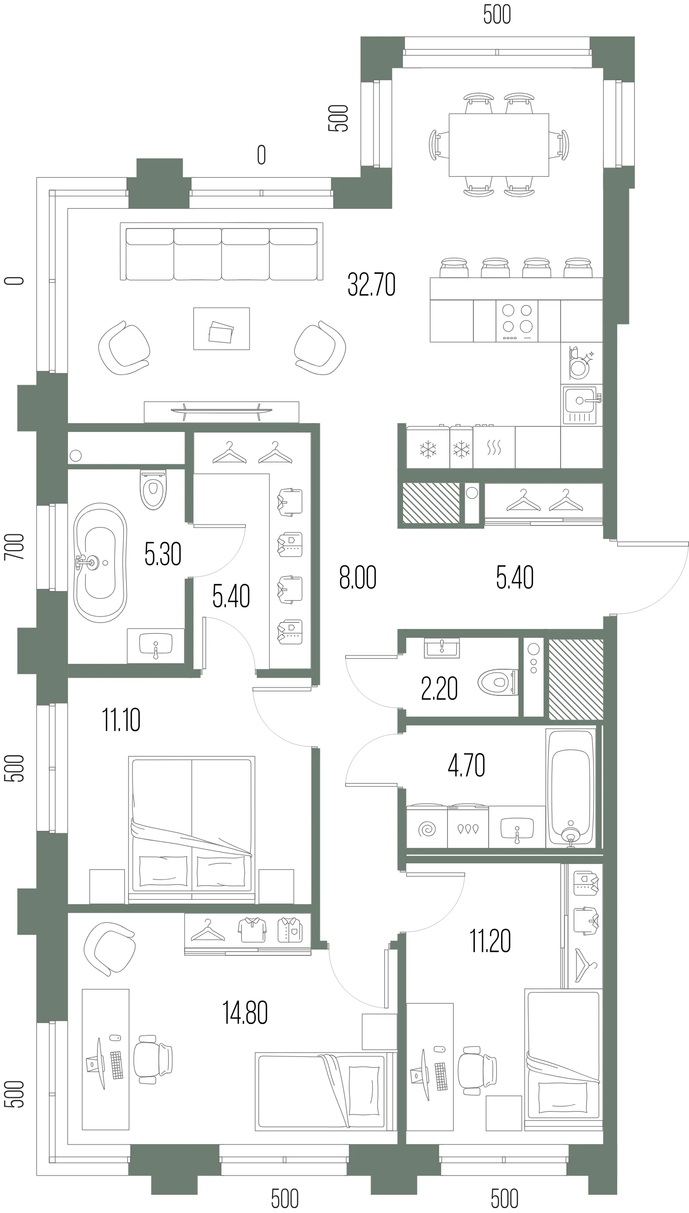 Планировка 3-комнатная 100,8 м² в ЖК «ЛЕГЕНДА на Охте» — «ЛЕГЕНДА на Охте»
