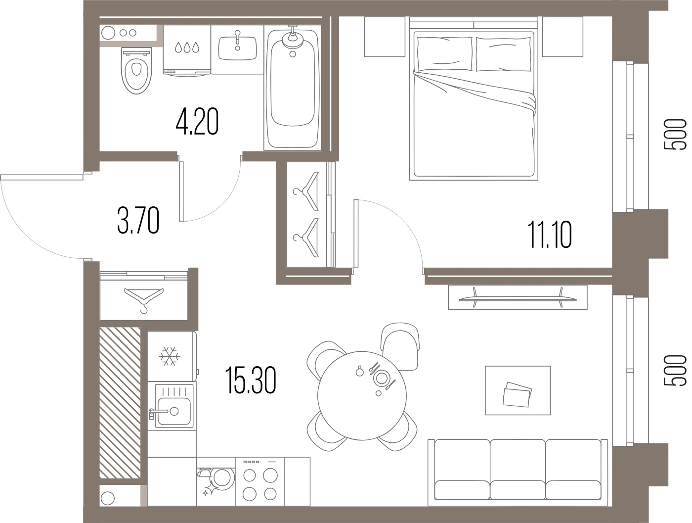 Планировка 1-комнатная 34,3 м² в ЖК «ЛЕГЕНДА на Охте» — «ЛЕГЕНДА на Охте»