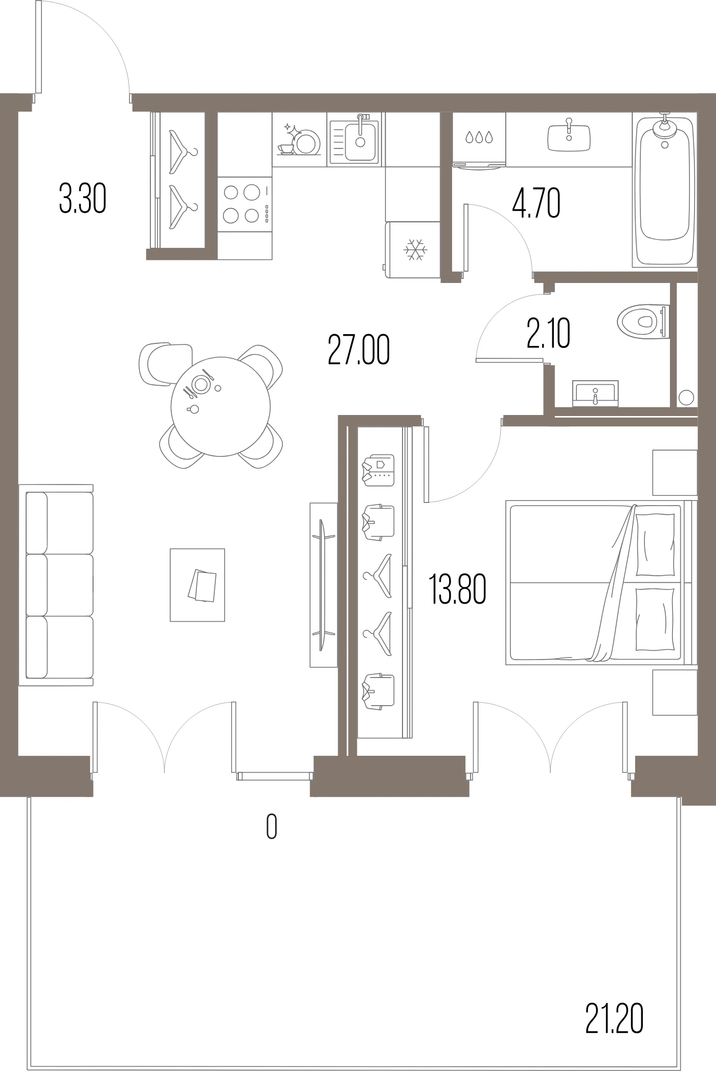 Планировка 1-комнатная 50,9 м² в ЖК «ЛЕГЕНДА на Охте» — «ЛЕГЕНДА на Охте»