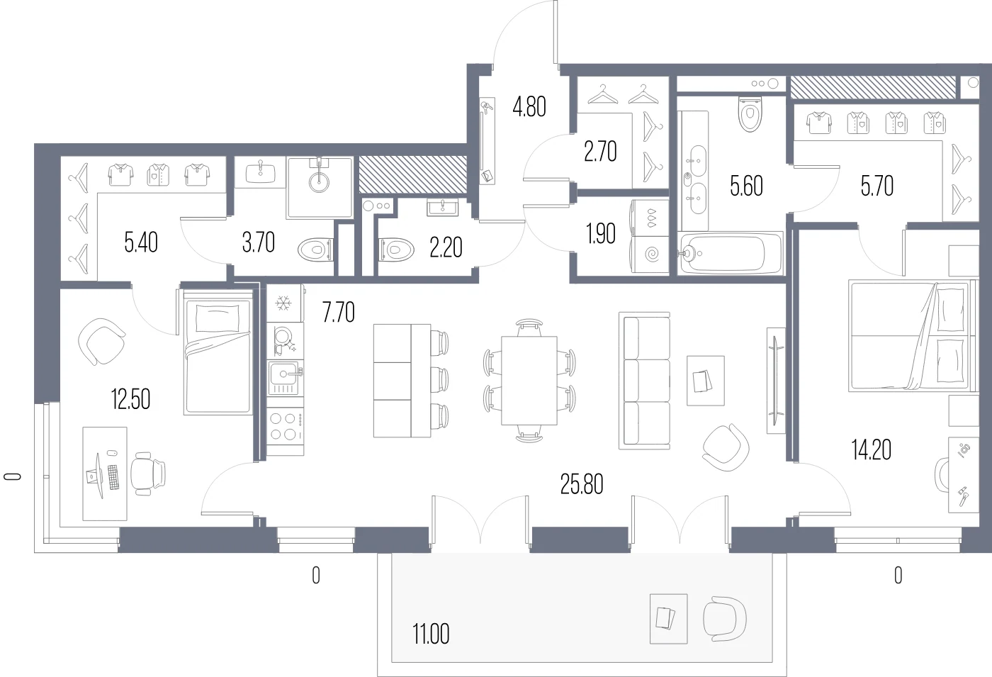 Планировка 2-комнатная 92,2 м² в ЖК «ЛЕГЕНДА на Охте» — «ЛЕГЕНДА на Охте»