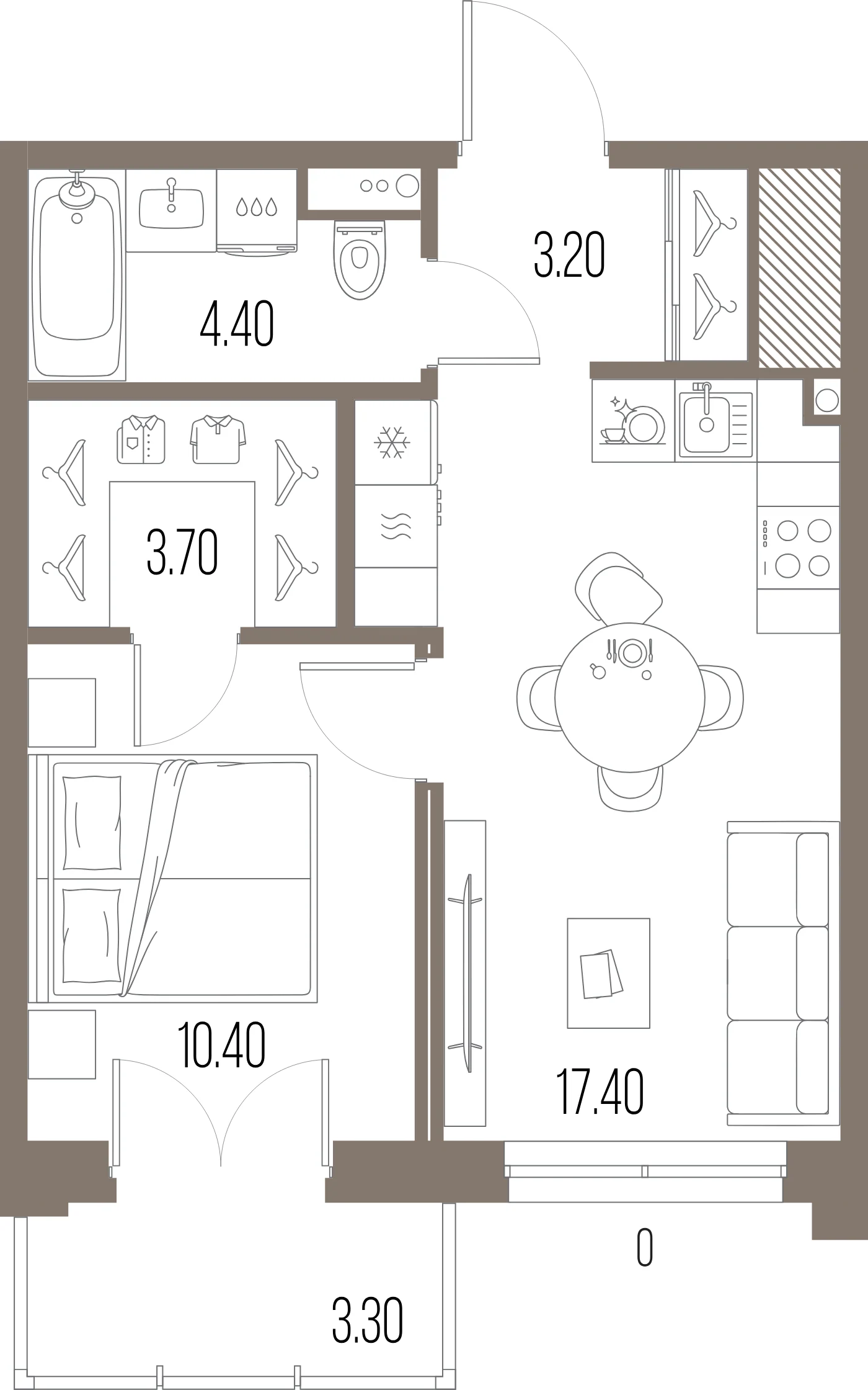 Планировка 1-комнатная 39,1 м² в ЖК «ЛЕГЕНДА на Охте» — «ЛЕГЕНДА на Охте»