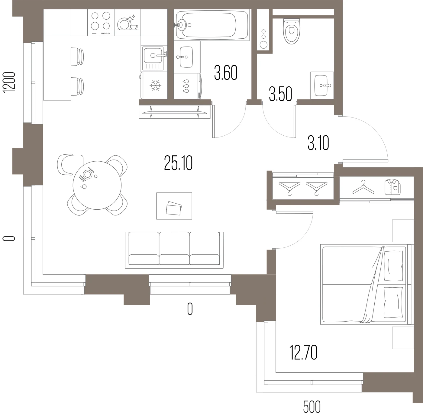 Планировка 1-комнатная 48 м² в ЖК «ЛЕГЕНДА на Охте» — «ЛЕГЕНДА на Охте»