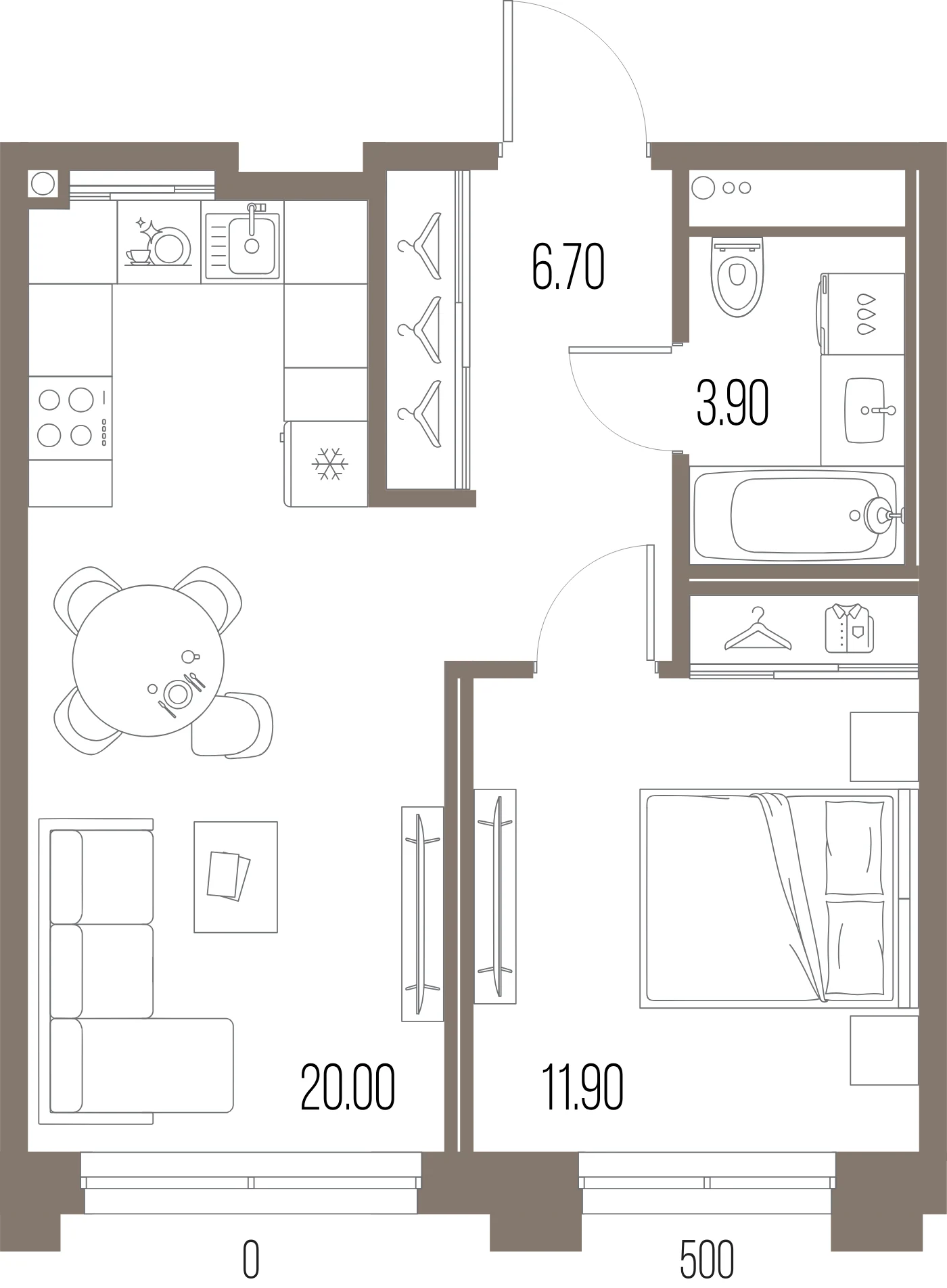 Планировка 1-комнатная 42,5 м² в ЖК «ЛЕГЕНДА на Охте» — «ЛЕГЕНДА на Охте»