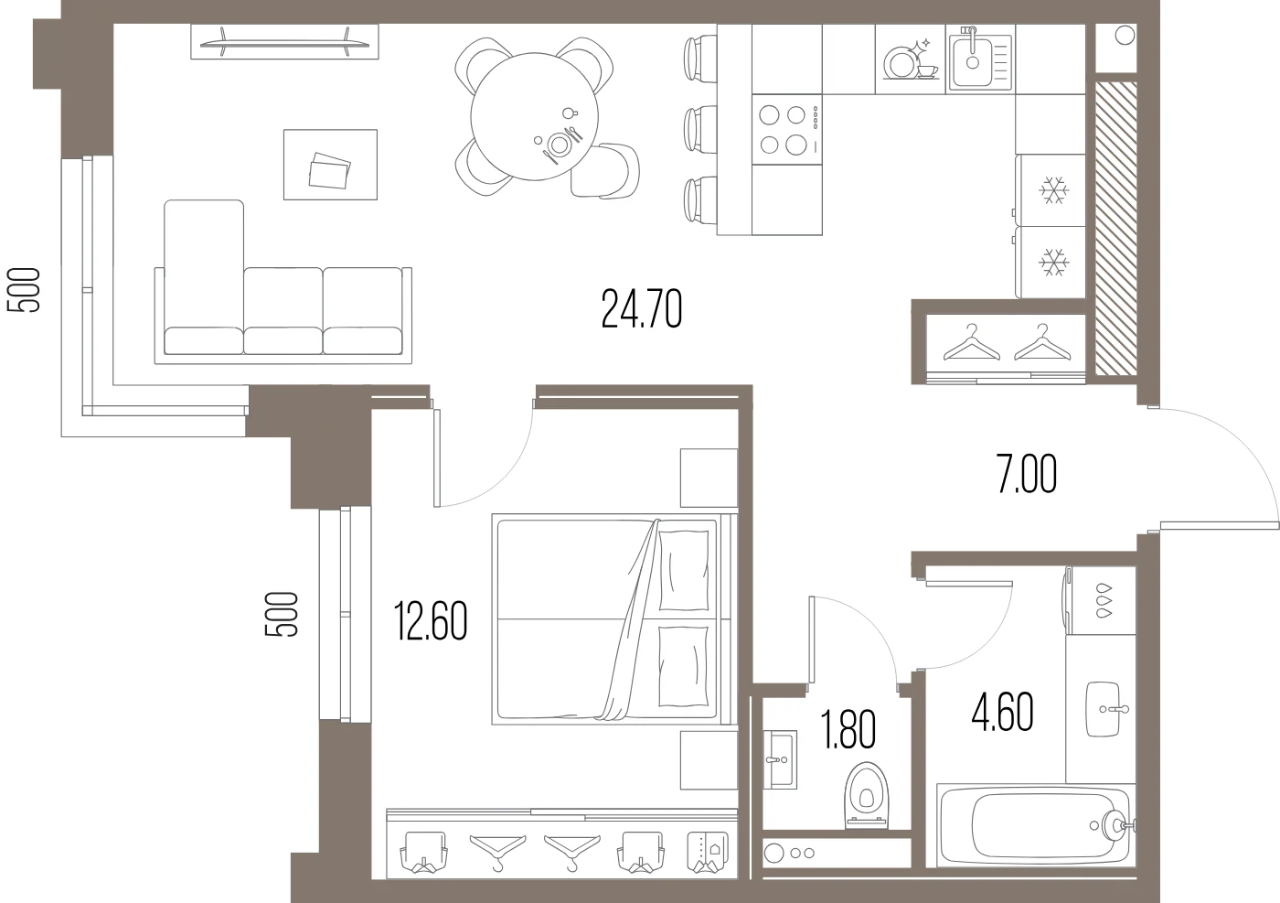 Планировка 1-комнатная 50,7 м² в ЖК «ЛЕГЕНДА на Охте» — «ЛЕГЕНДА на Охте»