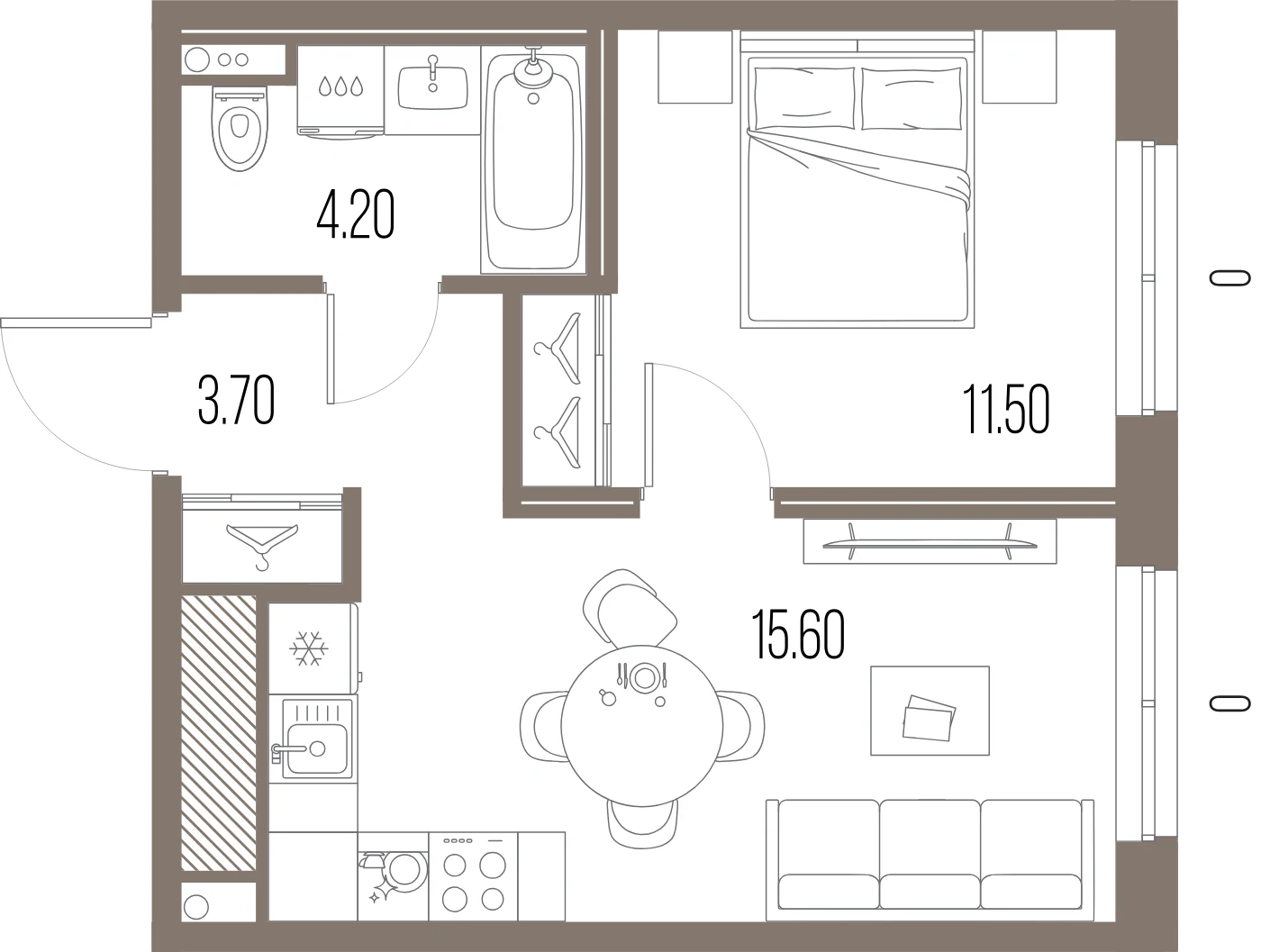 Планировка 1-комнатная 35 м² в ЖК «ЛЕГЕНДА на Охте» — «ЛЕГЕНДА на Охте»