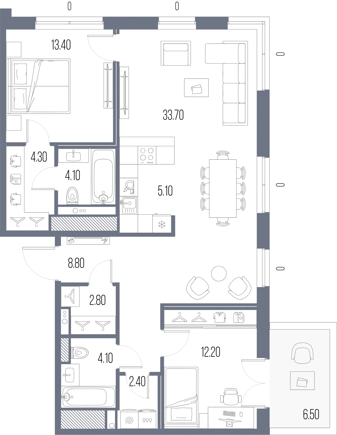 Планировка 2-комнатная 90,9 м² в ЖК «ЛЕГЕНДА на Охте» — «ЛЕГЕНДА на Охте»