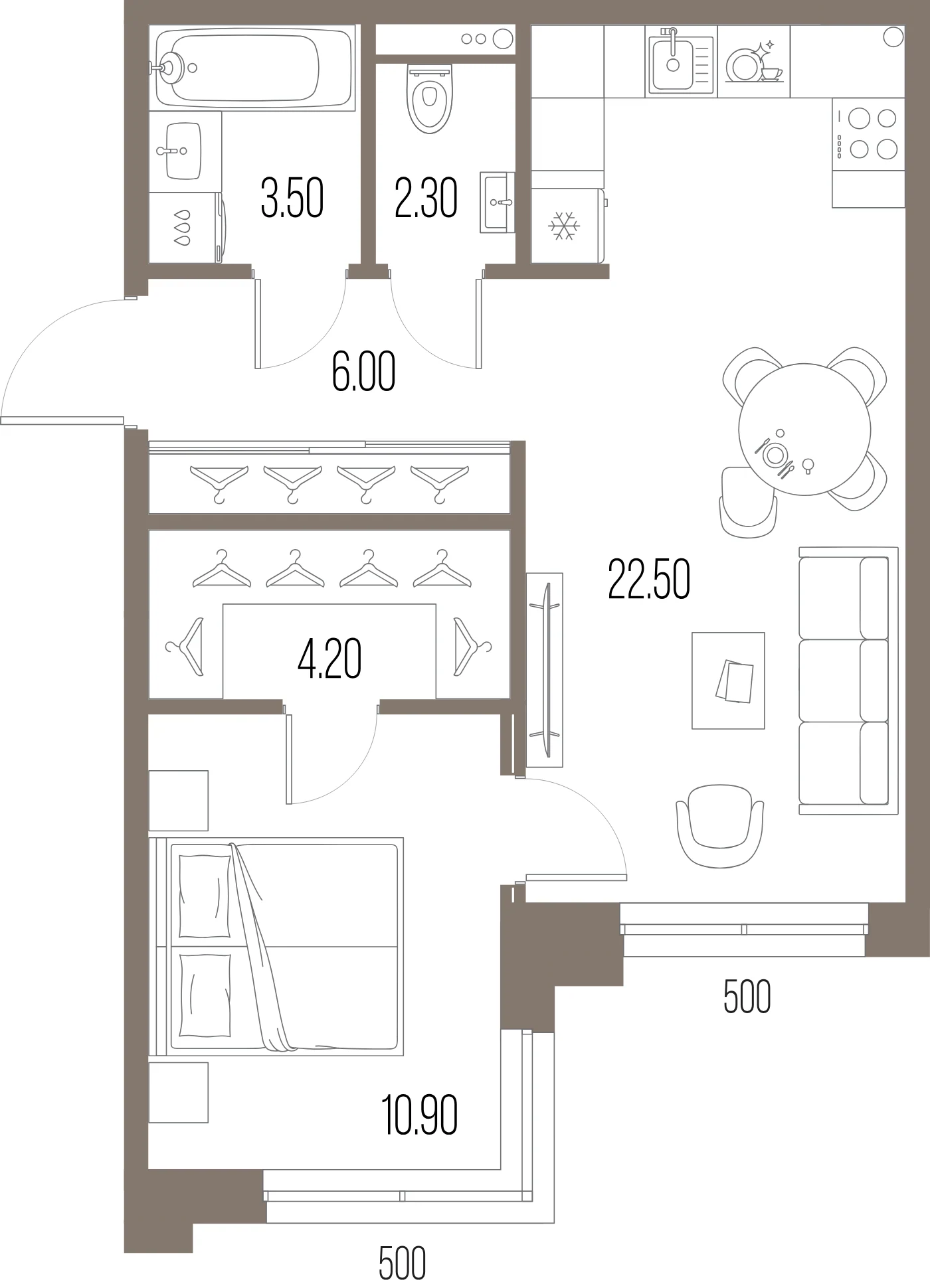 Планировка 1-комнатная 49,4 м² в ЖК «ЛЕГЕНДА на Охте» — «ЛЕГЕНДА на Охте»