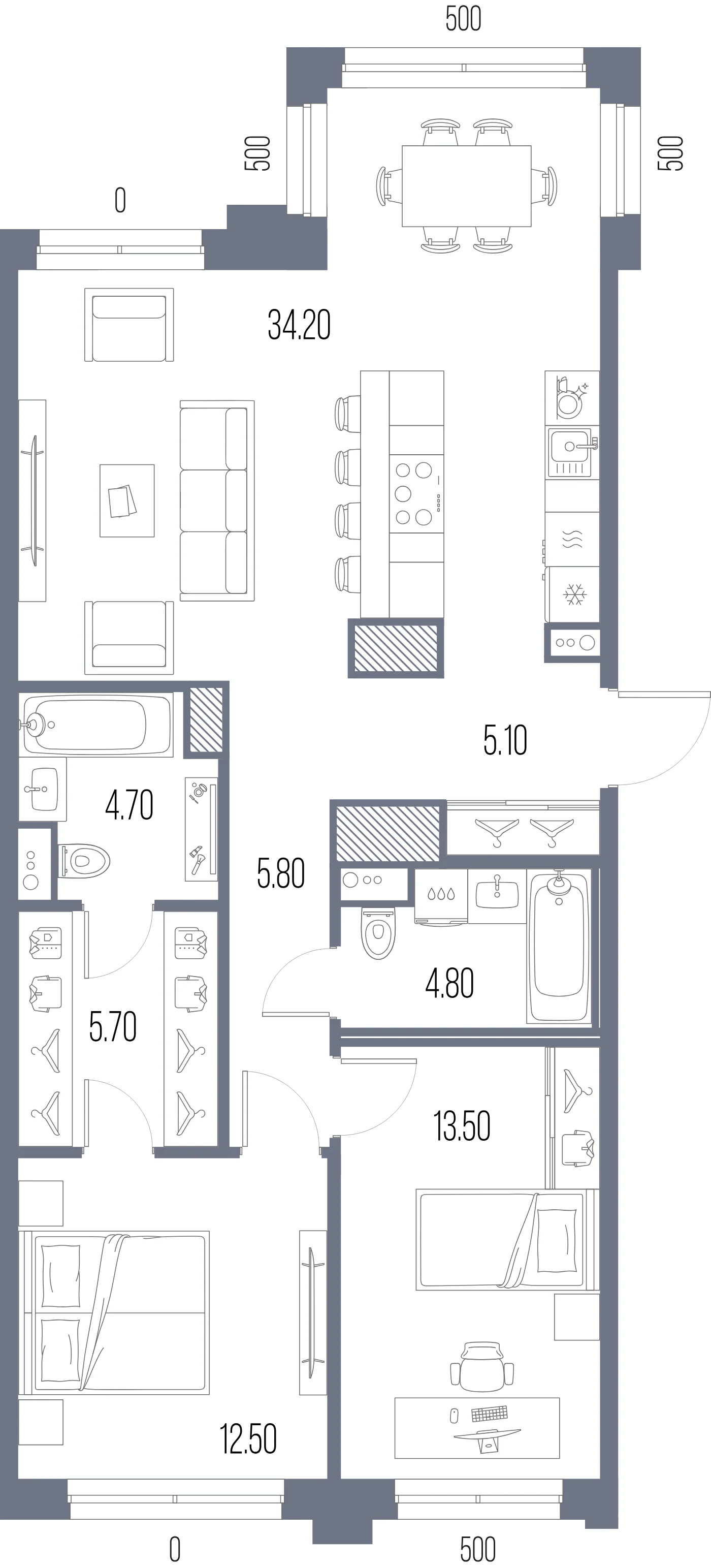 Планировка 2-комнатная 86,3 м² в ЖК «ЛЕГЕНДА на Охте» — «ЛЕГЕНДА на Охте»
