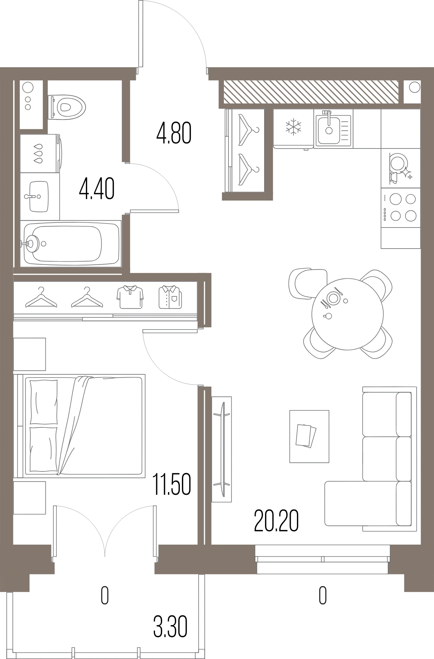 Планировка 1-комнатная 40,9 м² в ЖК «ЛЕГЕНДА на Охте» — «ЛЕГЕНДА на Охте»