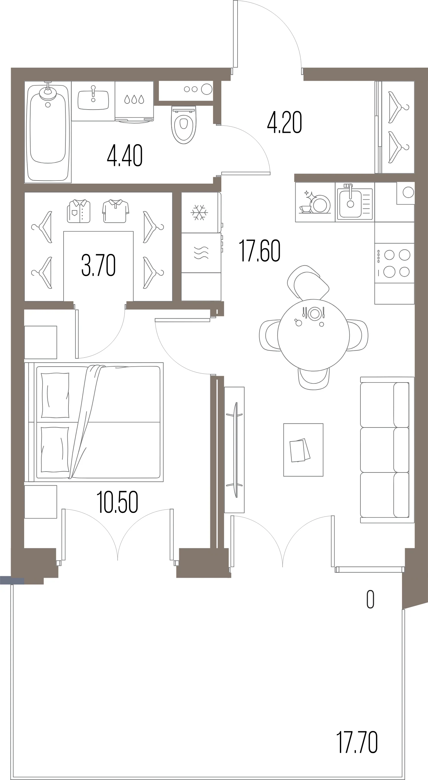 Планировка 1-комнатная 40,4 м² в ЖК «ЛЕГЕНДА на Охте» — «ЛЕГЕНДА на Охте»