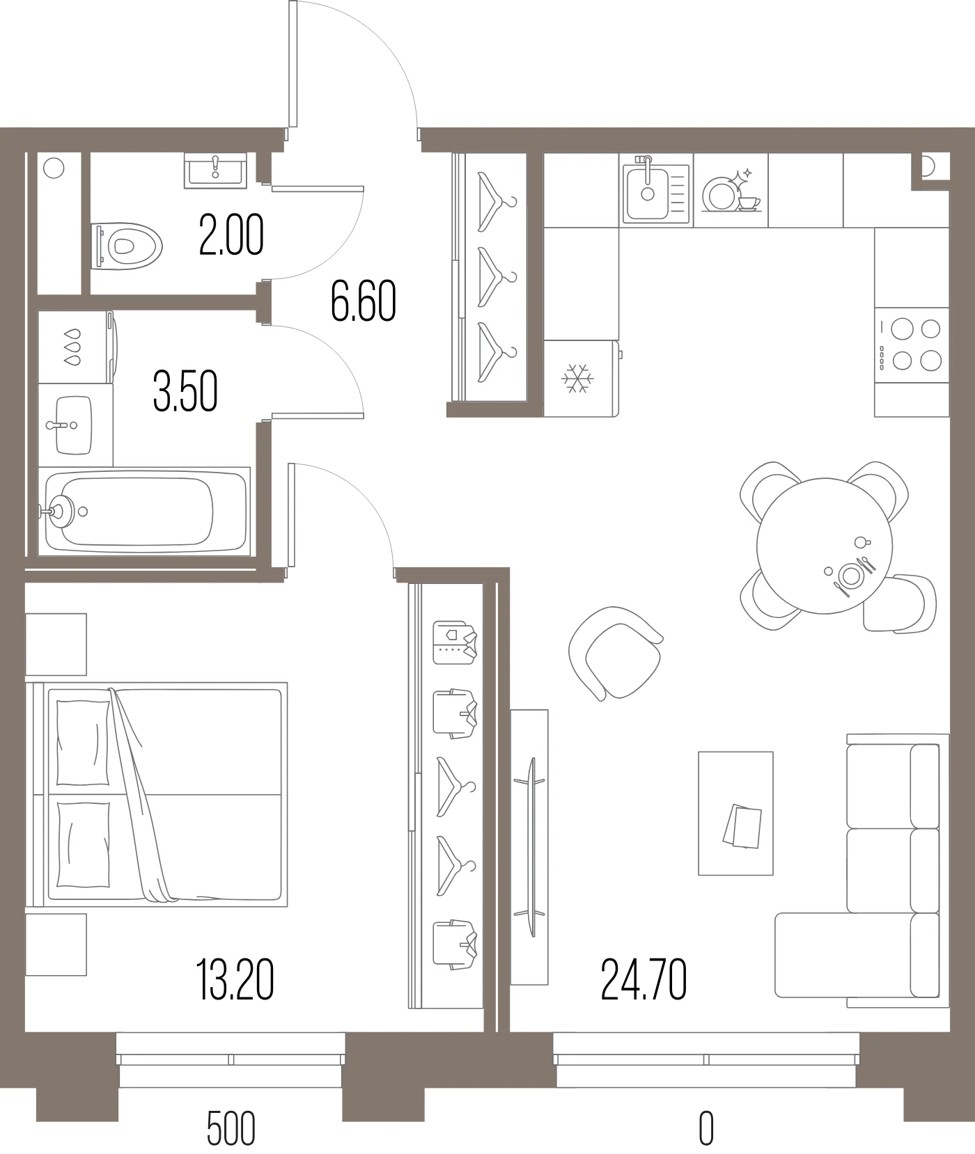 Планировка 1-комнатная 50 м² в ЖК «ЛЕГЕНДА на Охте» — «ЛЕГЕНДА на Охте»