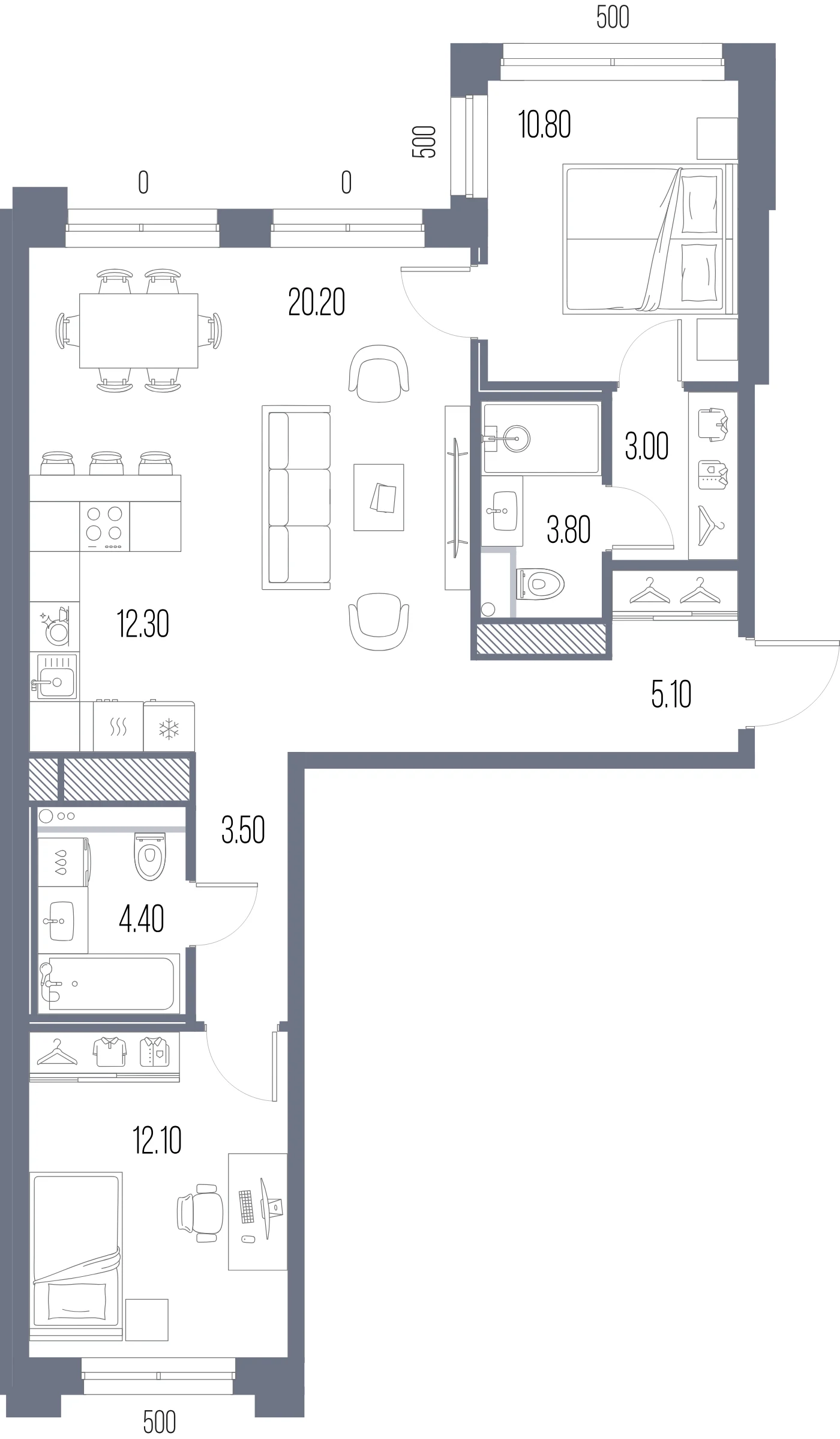 Планировка 2-комнатная 75,2 м² в ЖК «ЛЕГЕНДА на Охте» — «ЛЕГЕНДА на Охте»